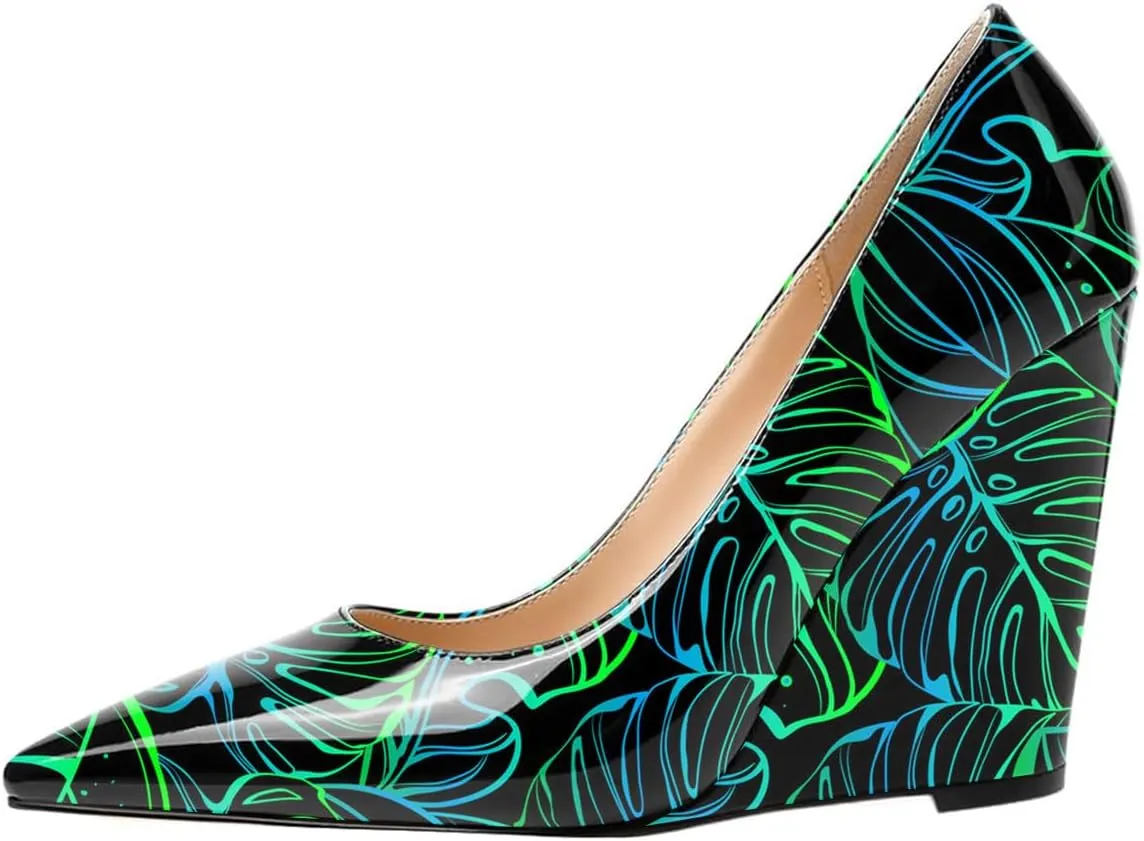 FOWT Women Pointed Toe Slip on Pumps Stable Wedge High Heels Party Evening Club Shoes Size 4-16 US