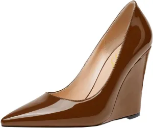 FOWT Women Pointed Toe Slip on Pumps Stable Wedge High Heels Party Evening Club Shoes Size 4-16 US