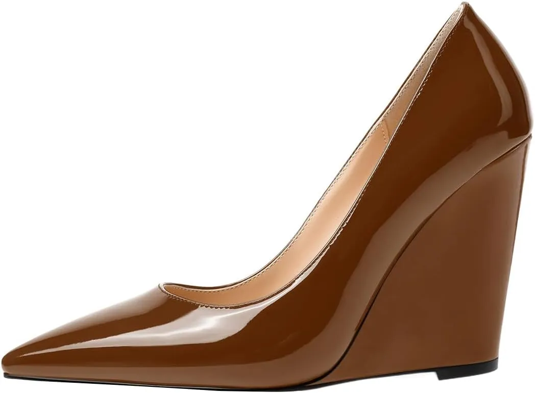FOWT Women Pointed Toe Slip on Pumps Stable Wedge High Heels Party Evening Club Shoes Size 4-16 US