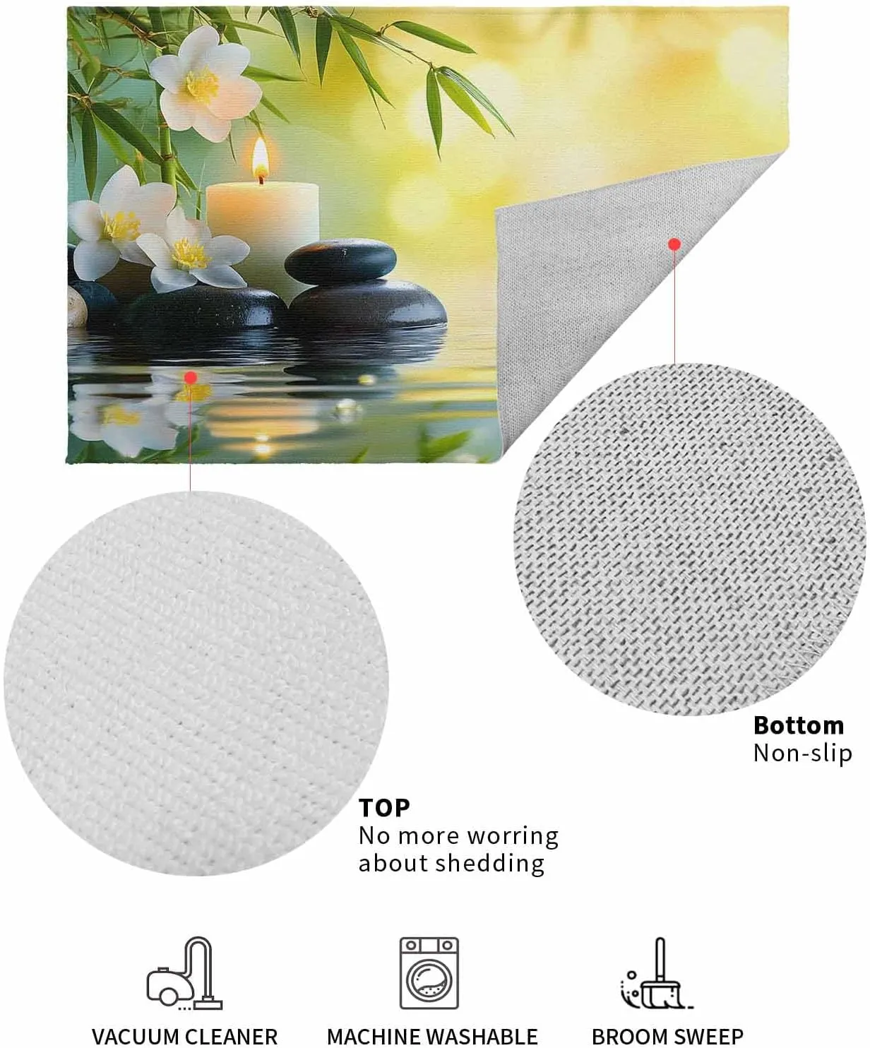 Front Doormat Indoor Outdoor Entrance, Zen Plumeria Flower Stone Non-Slip Door Mats Low Profile Patio Porch Entryway Rugs, 24"x36" Green Leaf Water