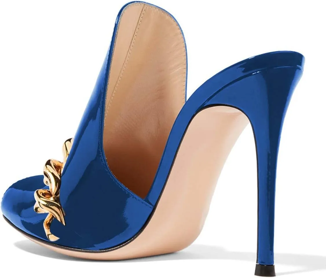 FSJ Women Pointed Toe Slide Mule Sandal Slippers Stiletto High Heels Loafers Slip on Backless Shoes 4-15 M US