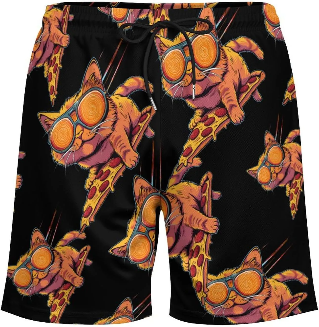 Funny Pizza Cat Men's Swim Trunks Quick Dry Board Shorts Swimwear Beach Shorts with Compression Liner