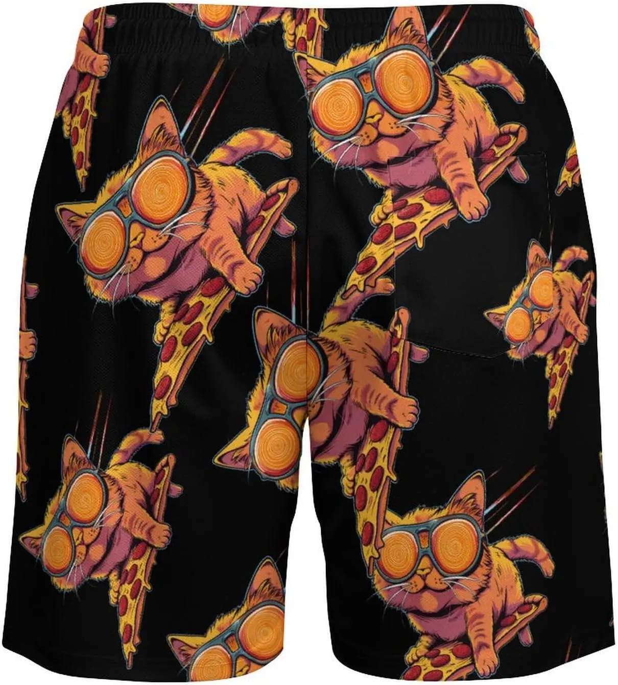 Funny Pizza Cat Men's Swim Trunks Quick Dry Board Shorts Swimwear Beach Shorts with Compression Liner