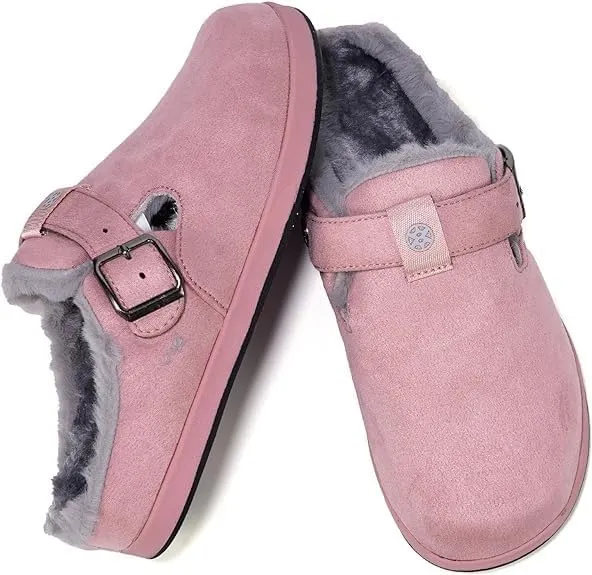 Fur Lined Clogs for Women Men | Suede Winter Slippers with Arch Support | Slip on Mules Potato Shoes with Removable Cushion Footbed | Warm Home House Shoes