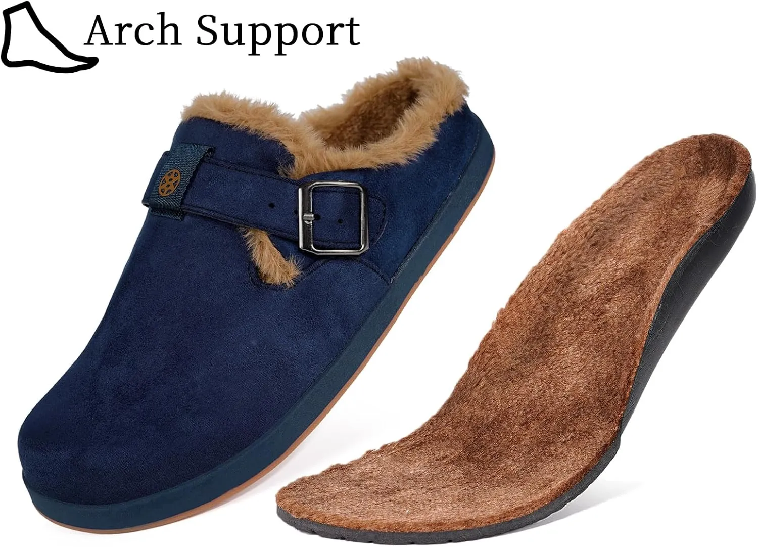 Fur Lined Clogs for Women Men | Suede Winter Slippers with Arch Support | Slip on Mules Potato Shoes with Removable Cushion Footbed | Warm Home House Shoes