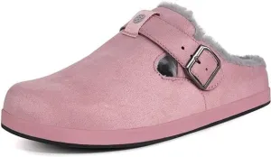 Fur Lined Clogs for Women Men | Suede Winter Slippers with Arch Support | Slip on Mules Potato Shoes with Removable Cushion Footbed | Warm Home House Shoes