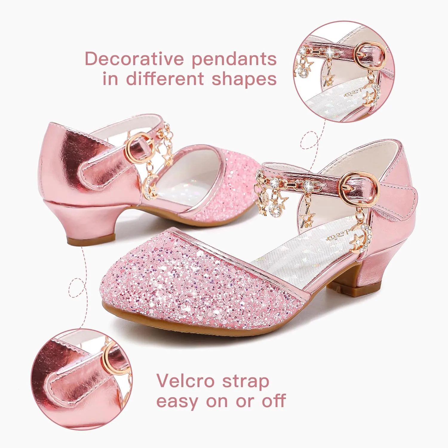 Furdeour Girls Dress Shoes Princess Crystal High Heels Closed Toe Party Wedding Flower Girls Shoes Toddler Little Big Kid
