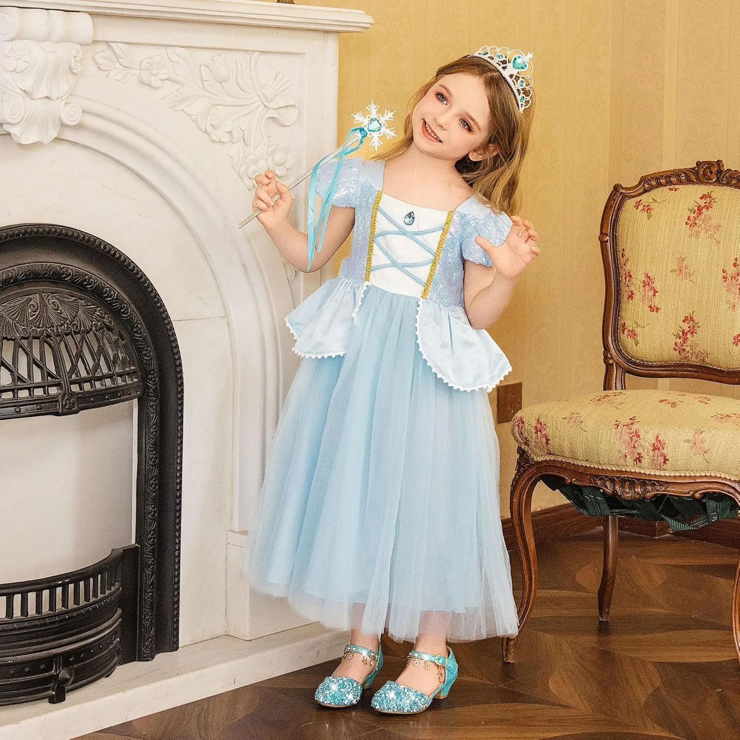 Furdeour Girls Dress Shoes Princess Crystal High Heels Closed Toe Party Wedding Flower Girls Shoes Toddler Little Big Kid