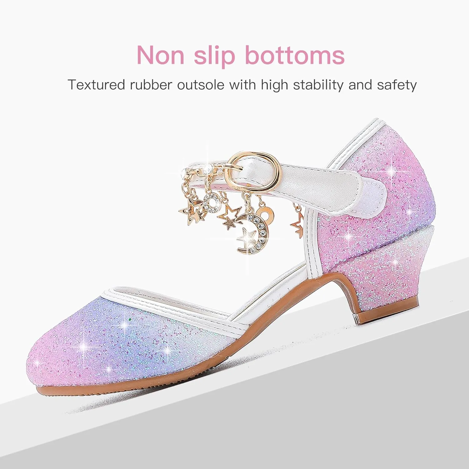 Furdeour Girls Dress Shoes Princess Crystal High Heels Closed Toe Party Wedding Flower Girls Shoes Toddler Little Big Kid