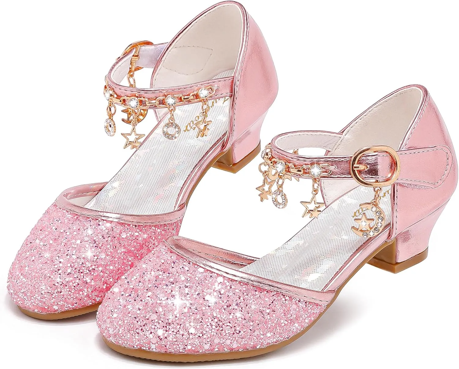 Furdeour Girls Dress Shoes Princess Crystal High Heels Closed Toe Party Wedding Flower Girls Shoes Toddler Little Big Kid