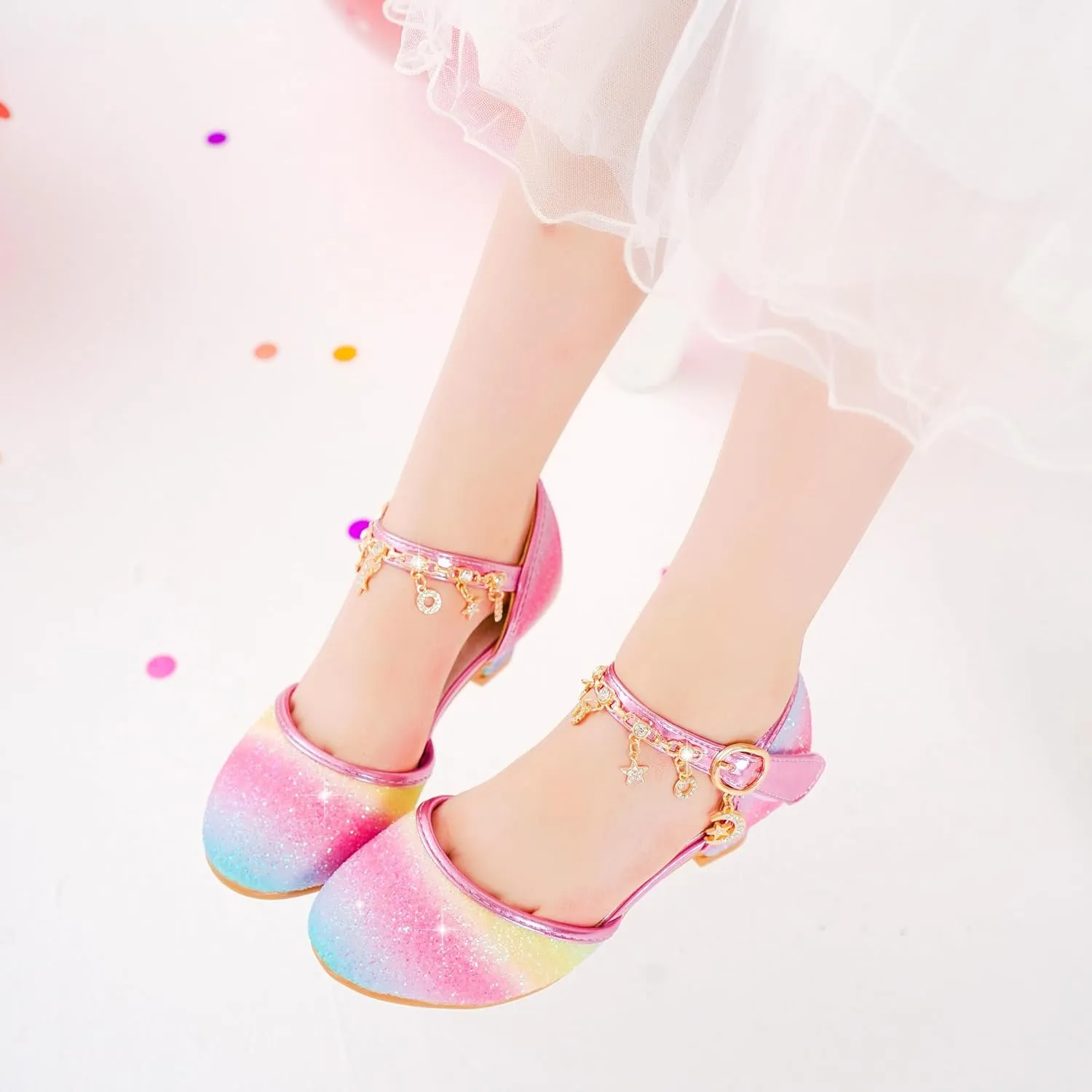 Furdeour Girls Dress Shoes Princess Crystal High Heels Closed Toe Party Wedding Flower Girls Shoes Toddler Little Big Kid