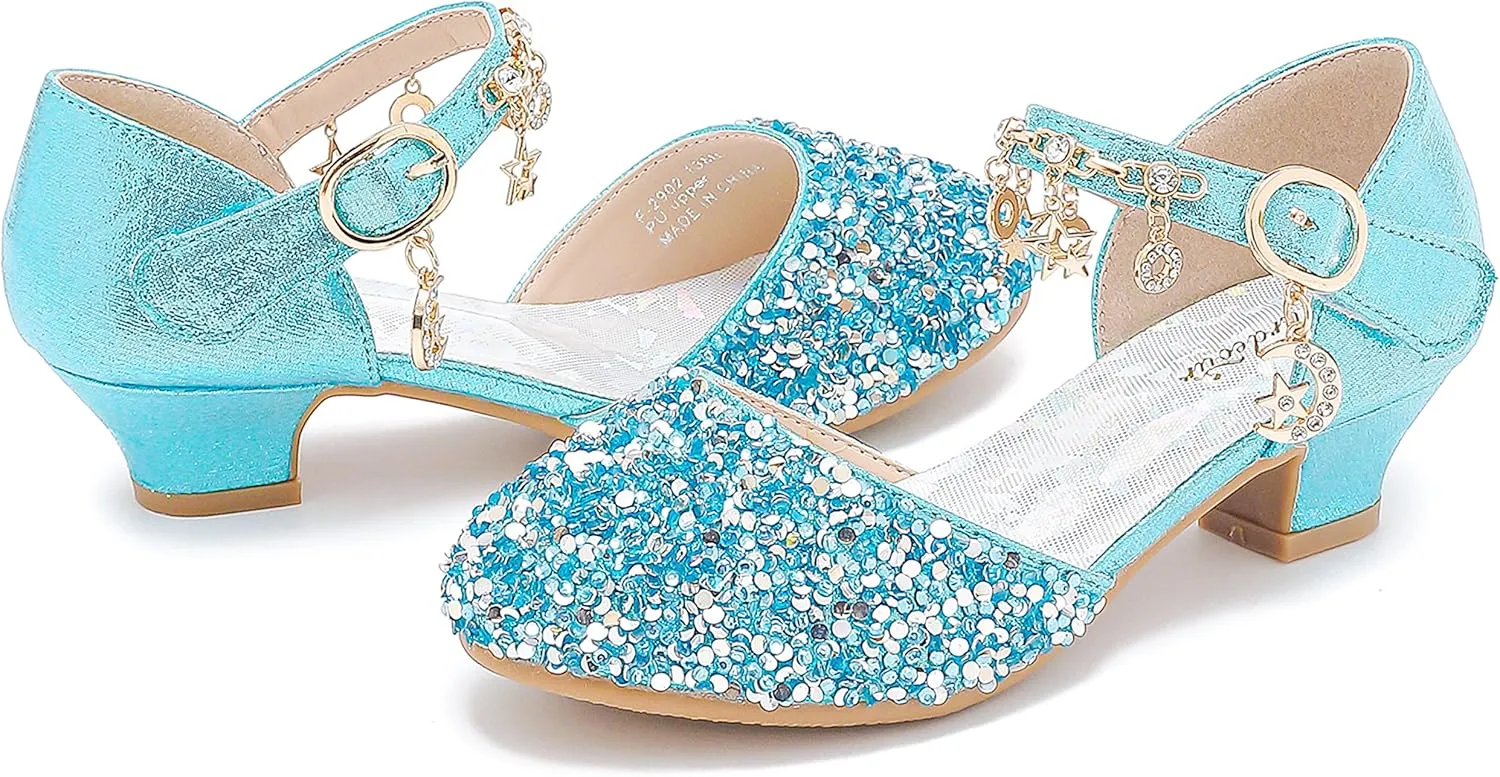 Furdeour Girls Dress Shoes Princess Crystal High Heels Closed Toe Party Wedding Flower Girls Shoes Toddler Little Big Kid