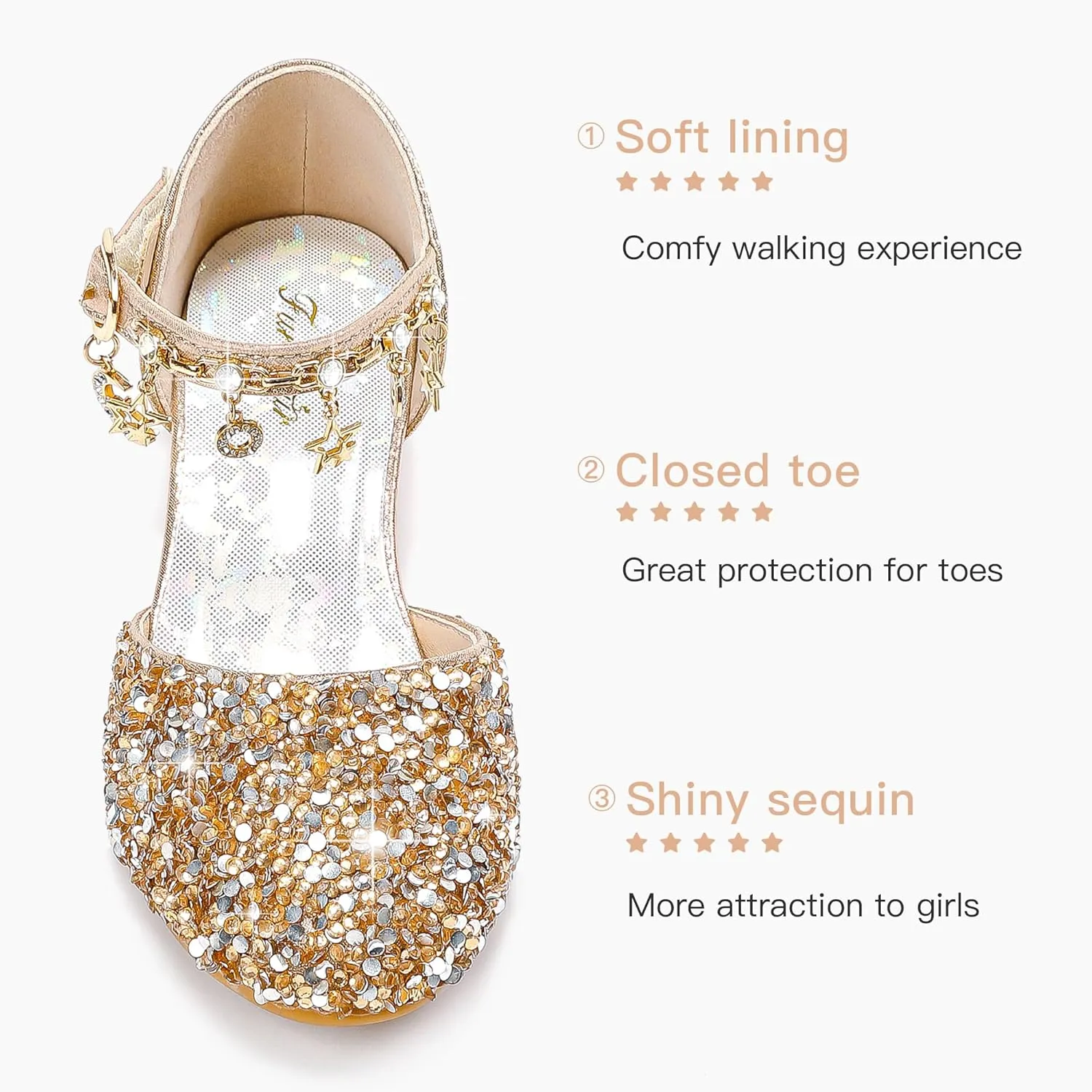 Furdeour Girls Dress Shoes Princess Crystal High Heels Closed Toe Party Wedding Flower Girls Shoes Toddler Little Big Kid