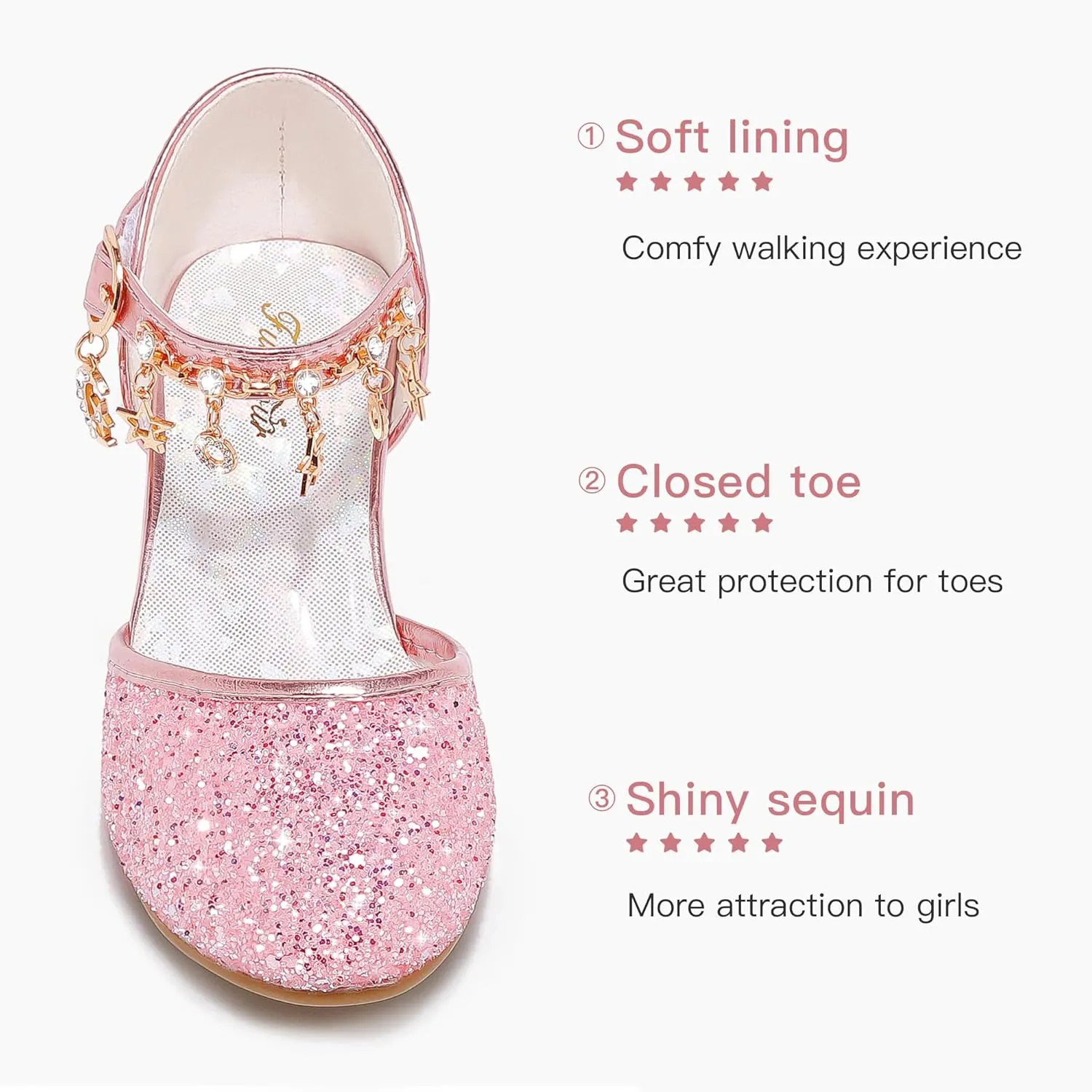 Furdeour Girls Dress Shoes Princess Crystal High Heels Closed Toe Party Wedding Flower Girls Shoes Toddler Little Big Kid
