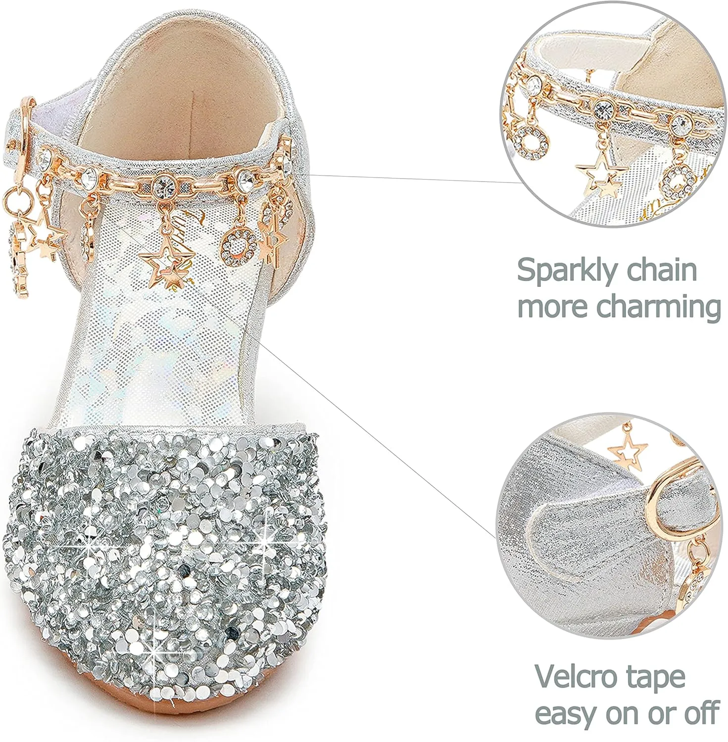 Furdeour Girls Dress Shoes Princess Crystal High Heels Closed Toe Party Wedding Flower Girls Shoes Toddler Little Big Kid