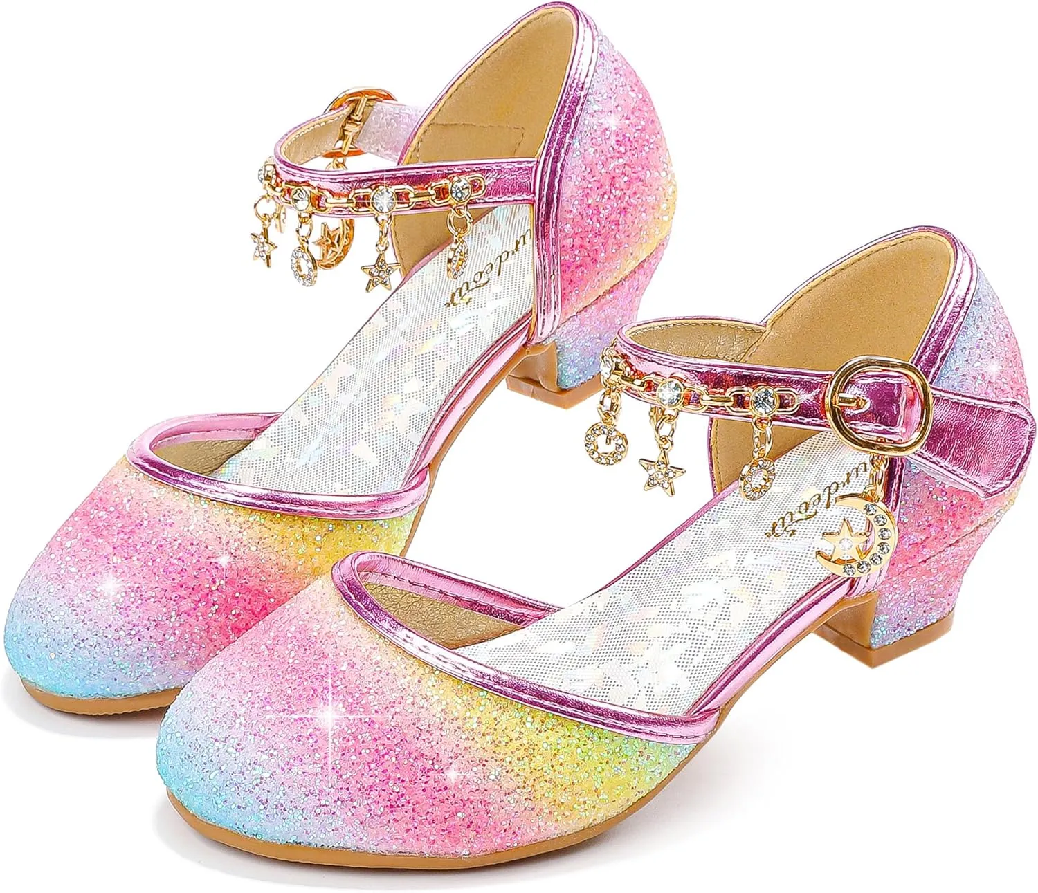 Furdeour Girls Dress Shoes Princess Crystal High Heels Closed Toe Party Wedding Flower Girls Shoes Toddler Little Big Kid