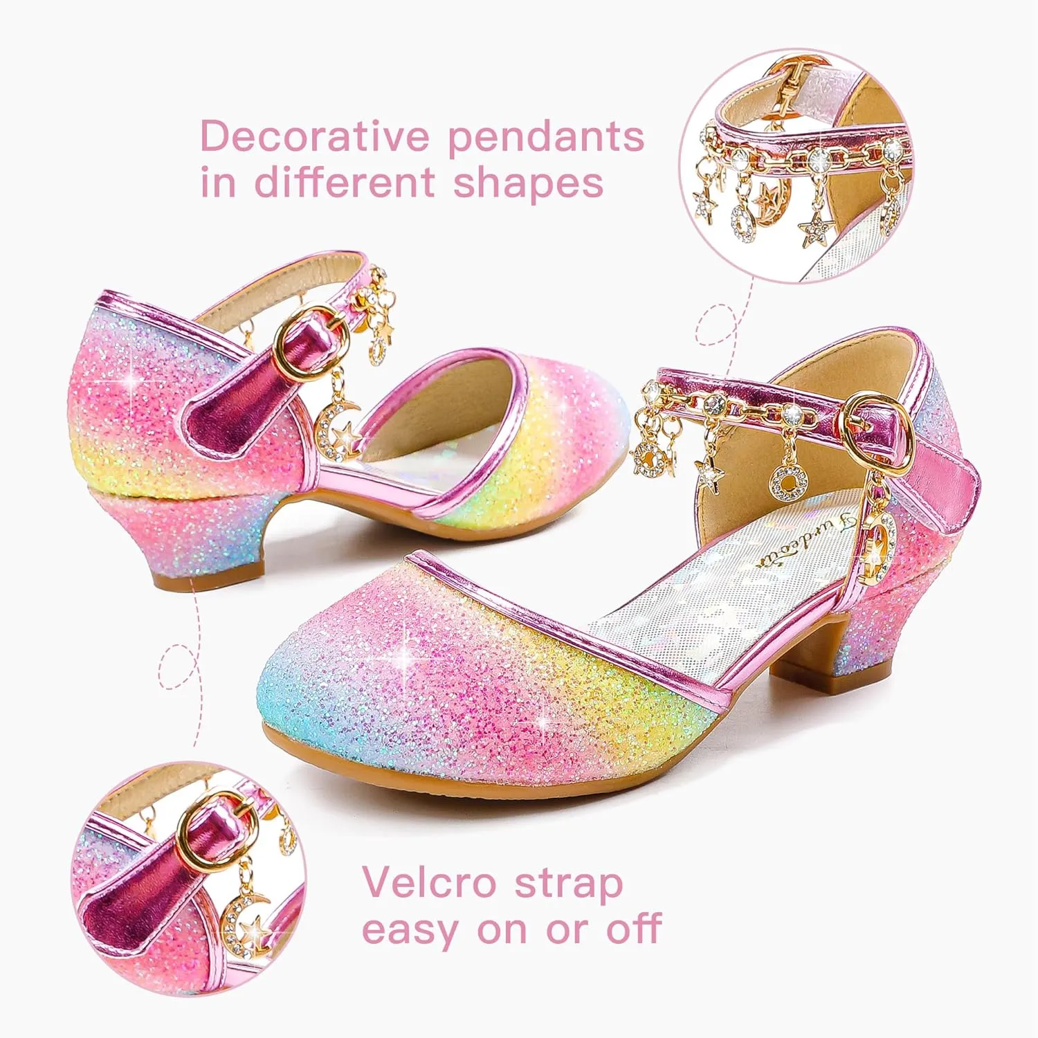 Furdeour Girls Dress Shoes Princess Crystal High Heels Closed Toe Party Wedding Flower Girls Shoes Toddler Little Big Kid