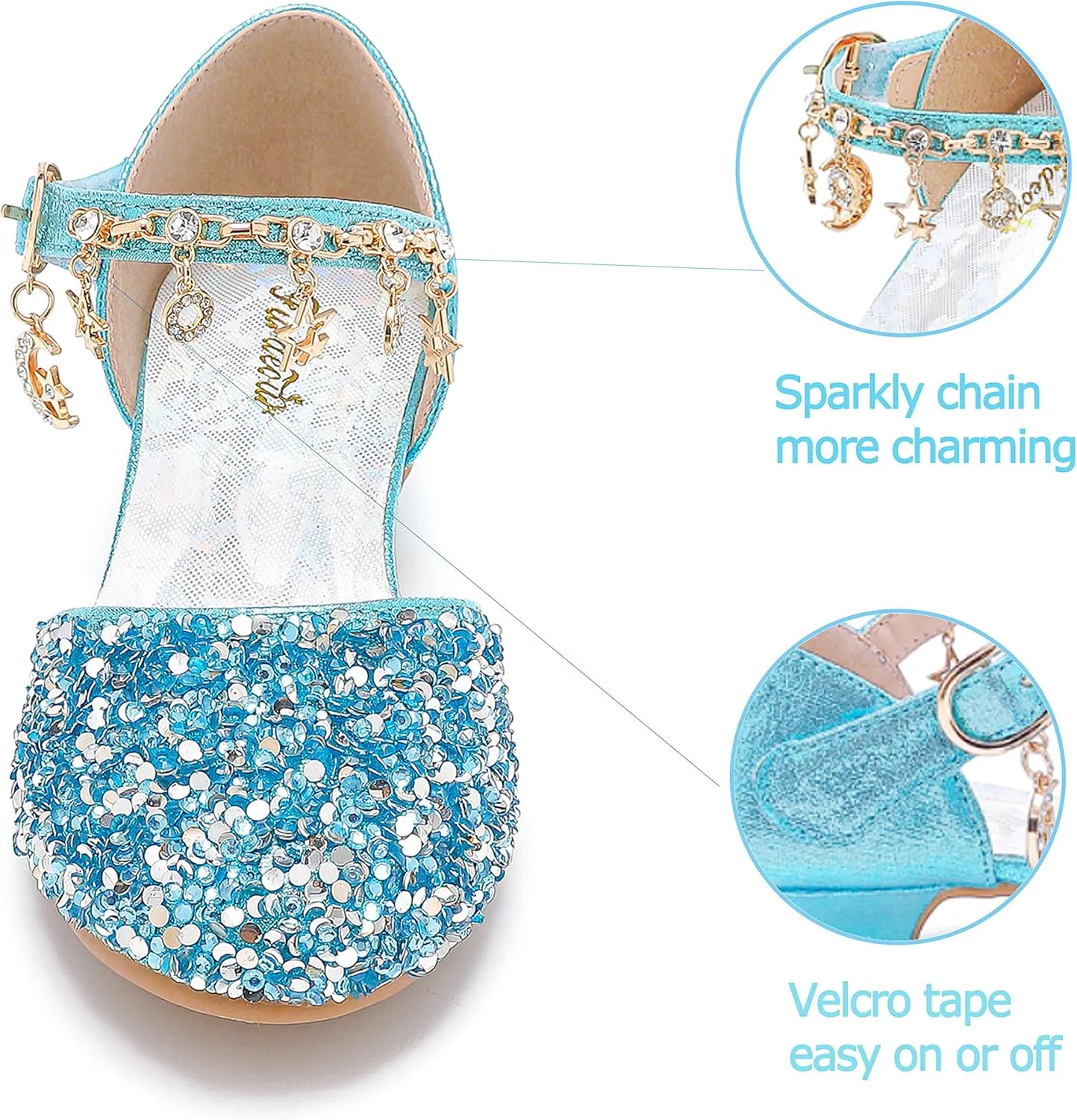 Furdeour Girls Dress Shoes Princess Crystal High Heels Closed Toe Party Wedding Flower Girls Shoes Toddler Little Big Kid