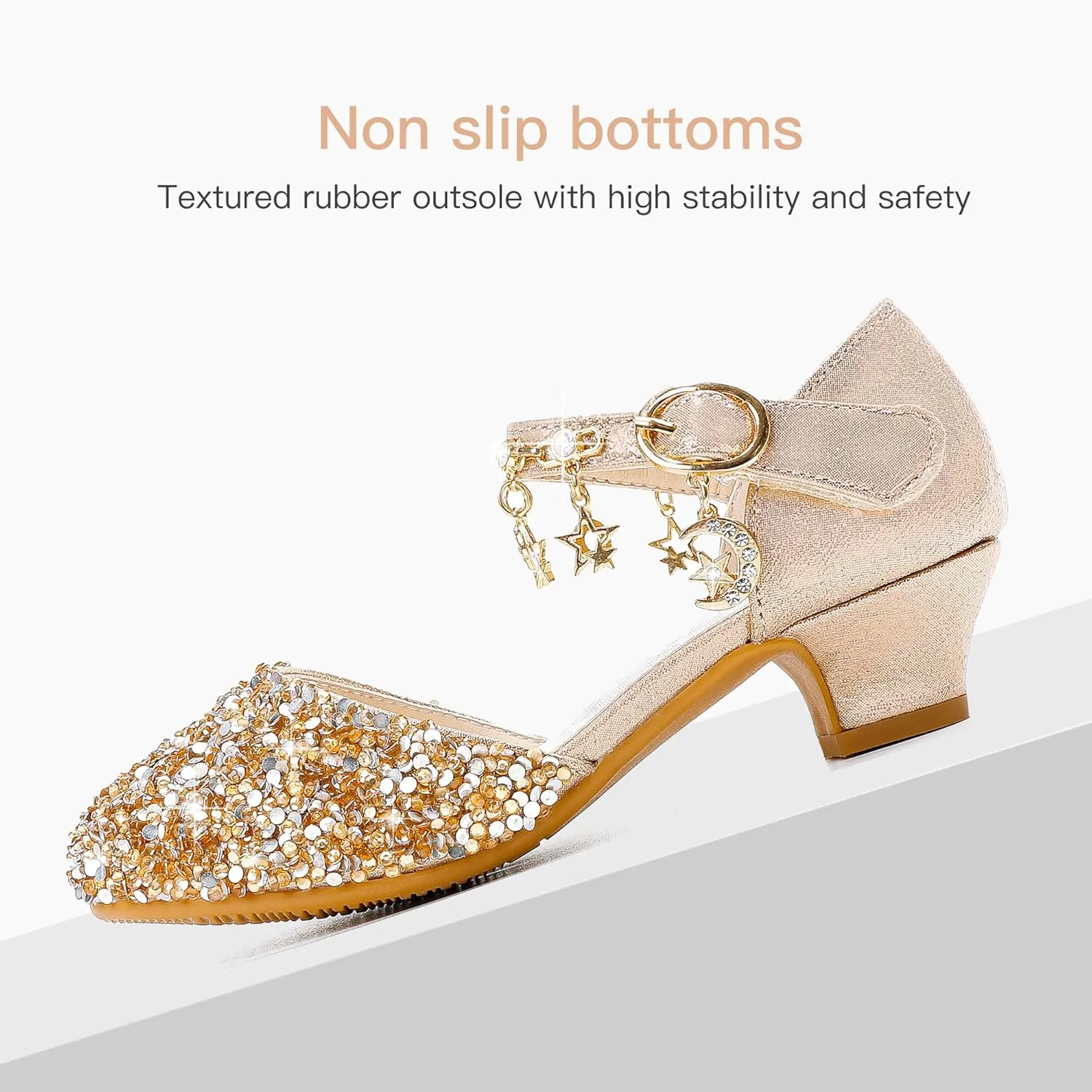 Furdeour Girls Dress Shoes Princess Crystal High Heels Closed Toe Party Wedding Flower Girls Shoes Toddler Little Big Kid