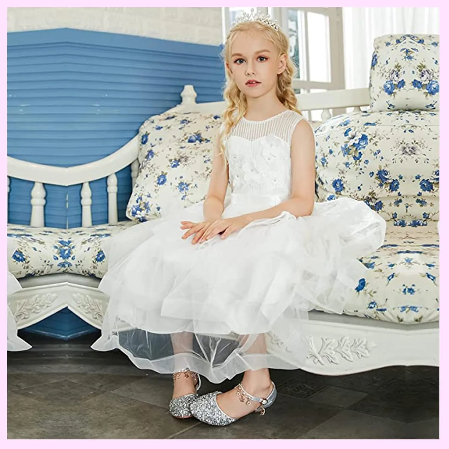 Furdeour Girls Dress Shoes Princess Crystal High Heels Closed Toe Party Wedding Flower Girls Shoes Toddler Little Big Kid