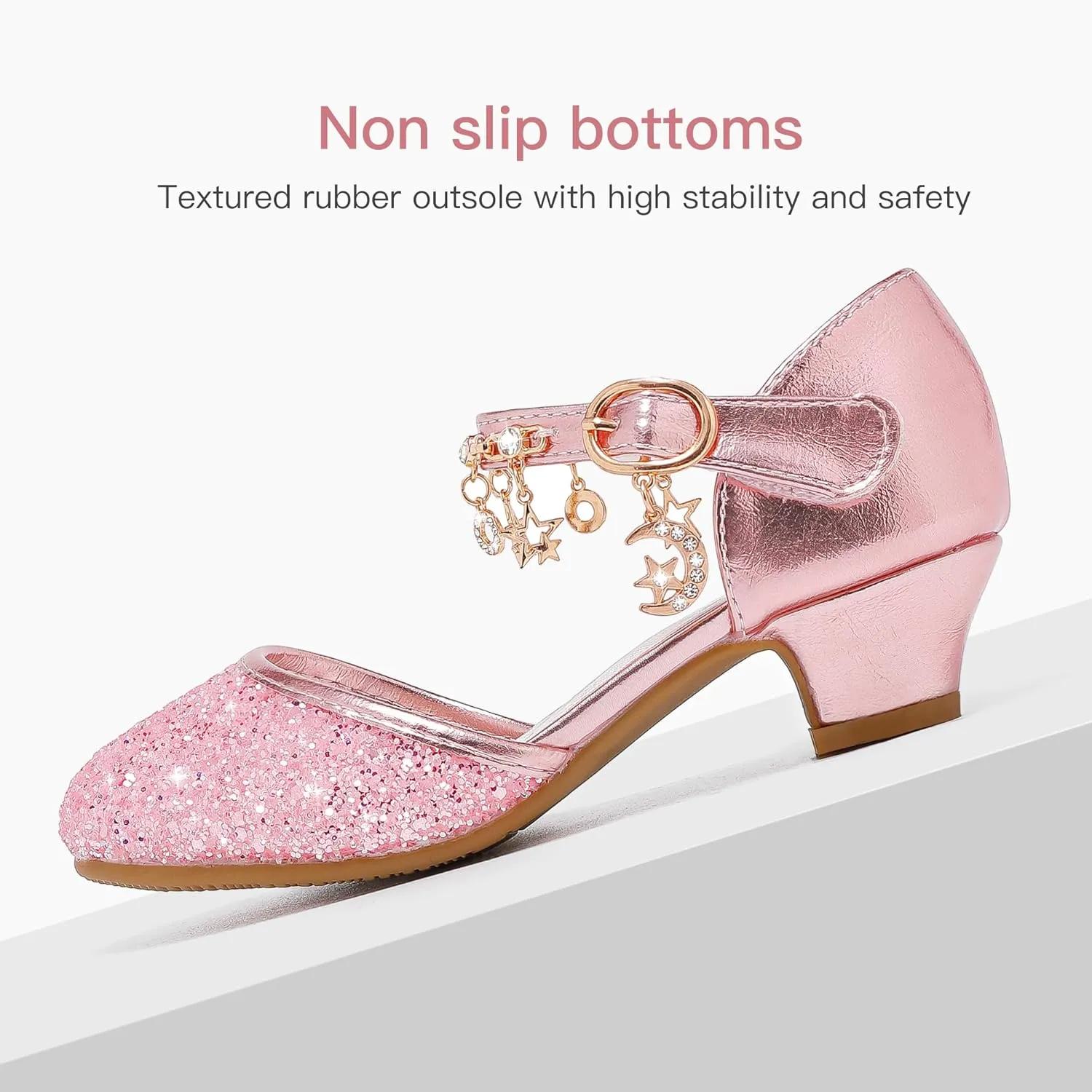 Furdeour Girls Dress Shoes Princess Crystal High Heels Closed Toe Party Wedding Flower Girls Shoes Toddler Little Big Kid
