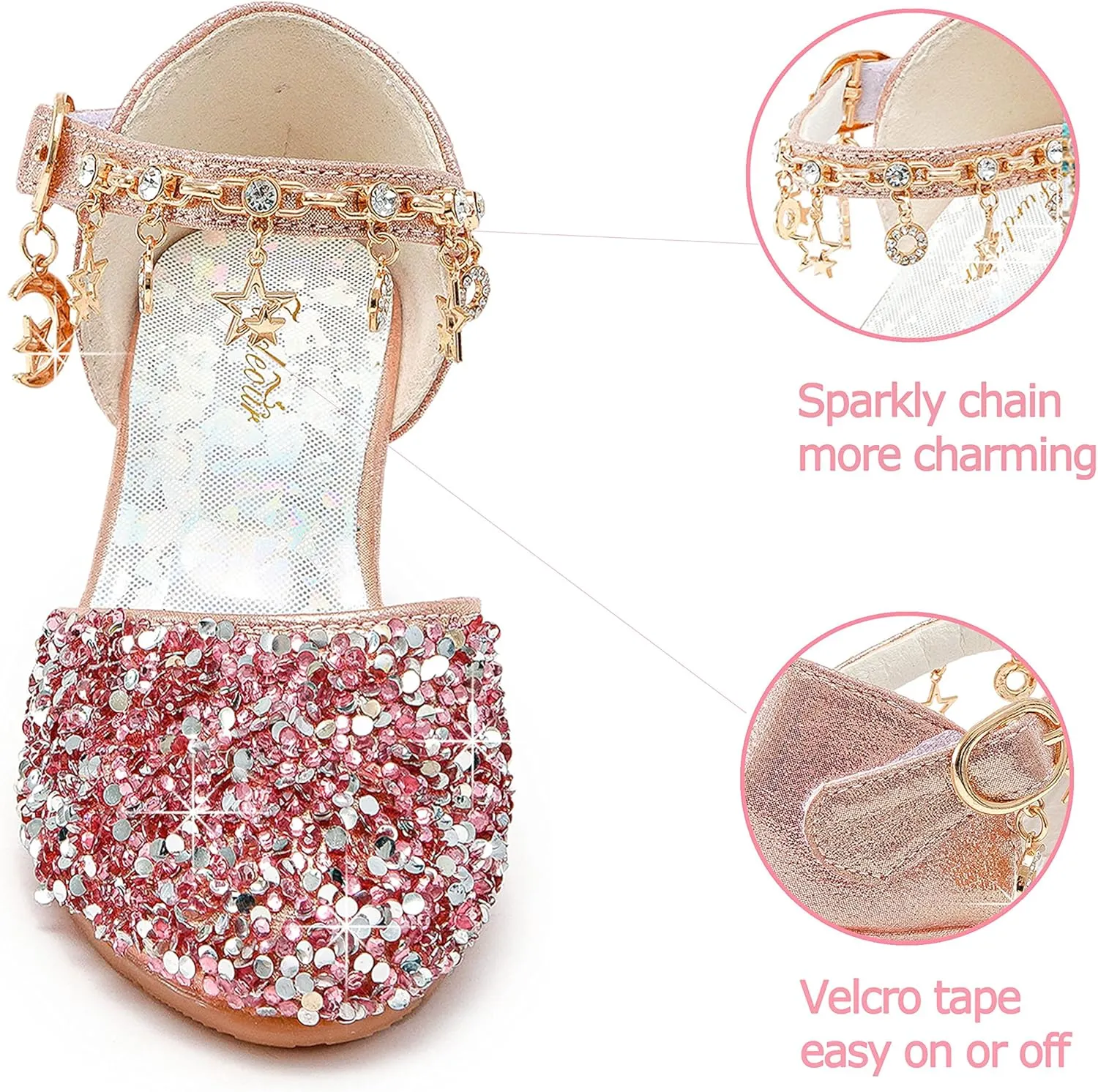 Furdeour Girls Dress Shoes Princess Crystal High Heels Closed Toe Party Wedding Flower Girls Shoes Toddler Little Big Kid