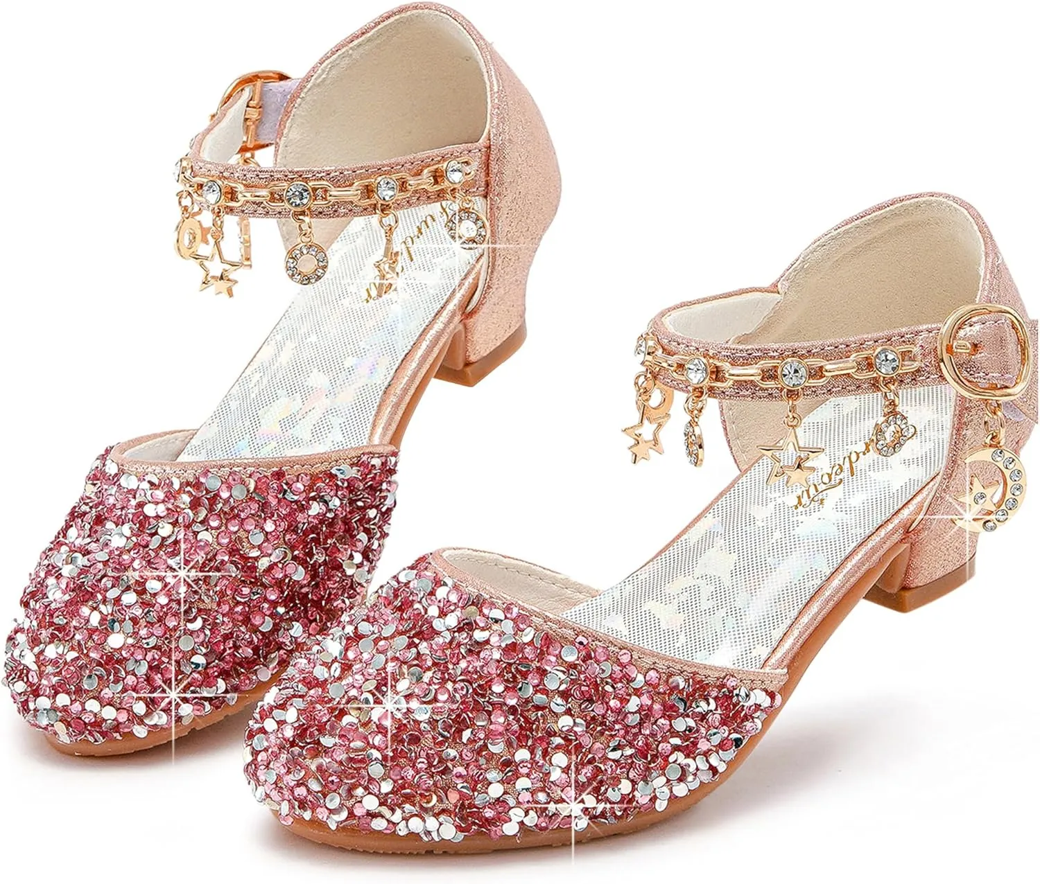 Furdeour Girls Dress Shoes Princess Crystal High Heels Closed Toe Party Wedding Flower Girls Shoes Toddler Little Big Kid