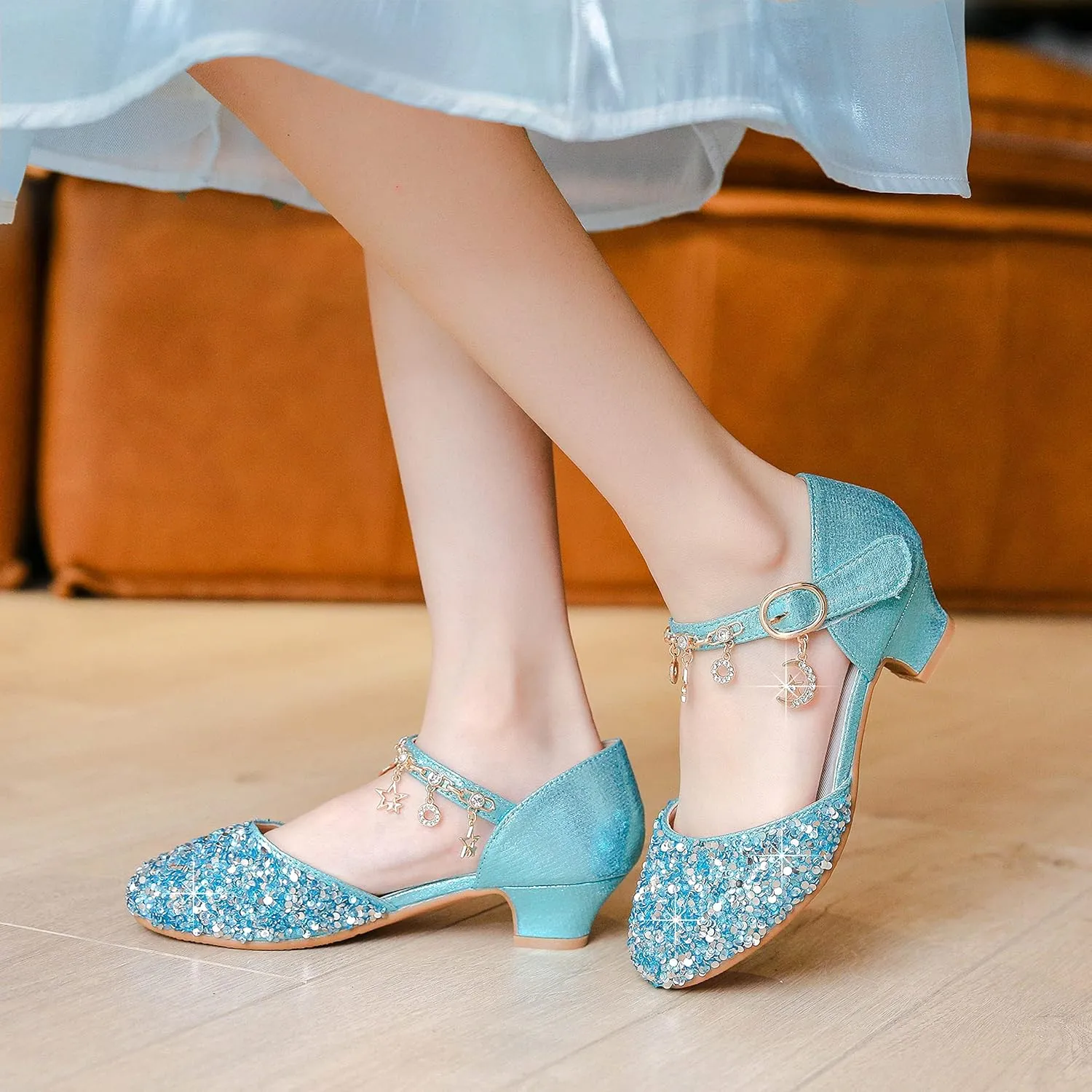 Furdeour Girls Dress Shoes Princess Crystal High Heels Closed Toe Party Wedding Flower Girls Shoes Toddler Little Big Kid