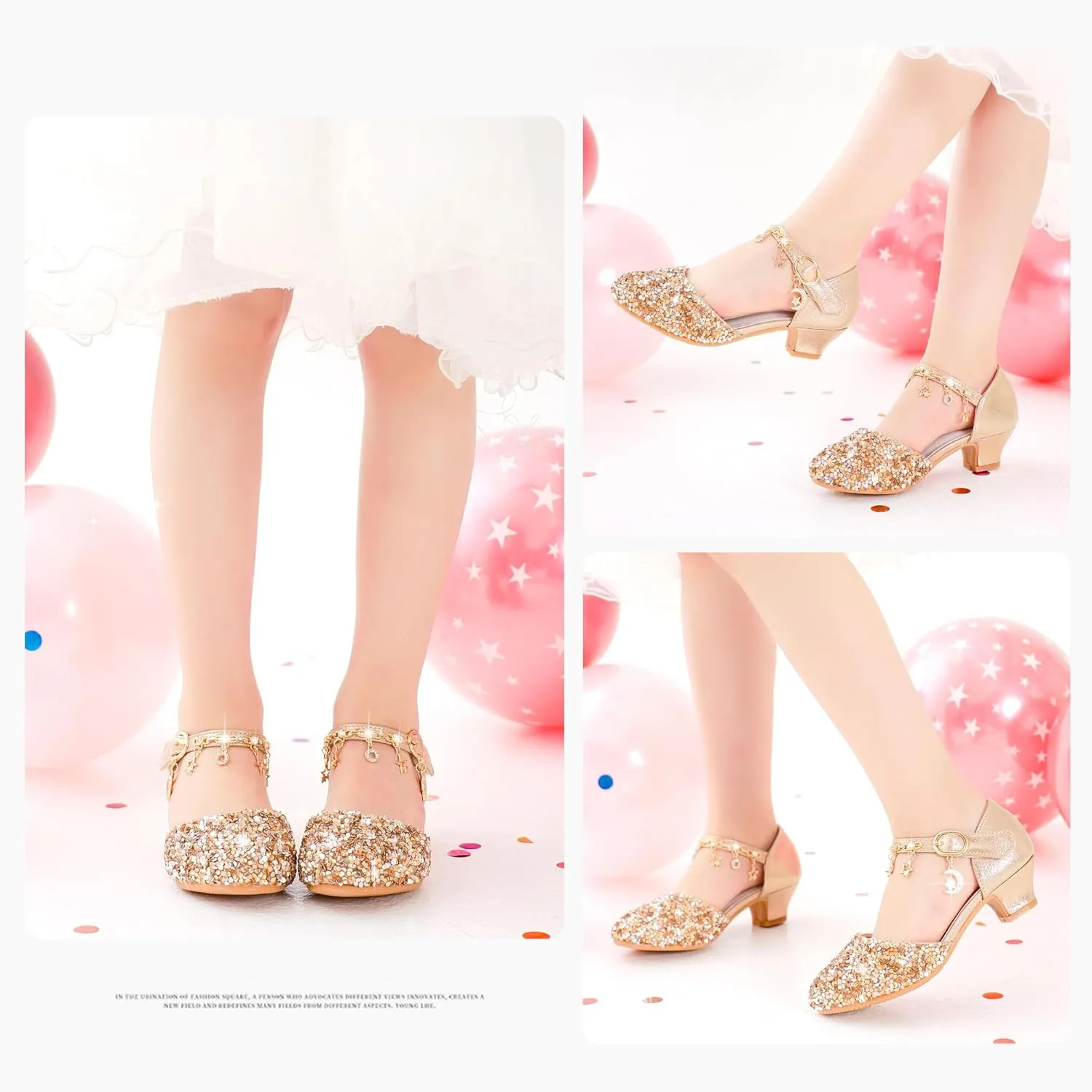 Furdeour Girls Dress Shoes Princess Crystal High Heels Closed Toe Party Wedding Flower Girls Shoes Toddler Little Big Kid