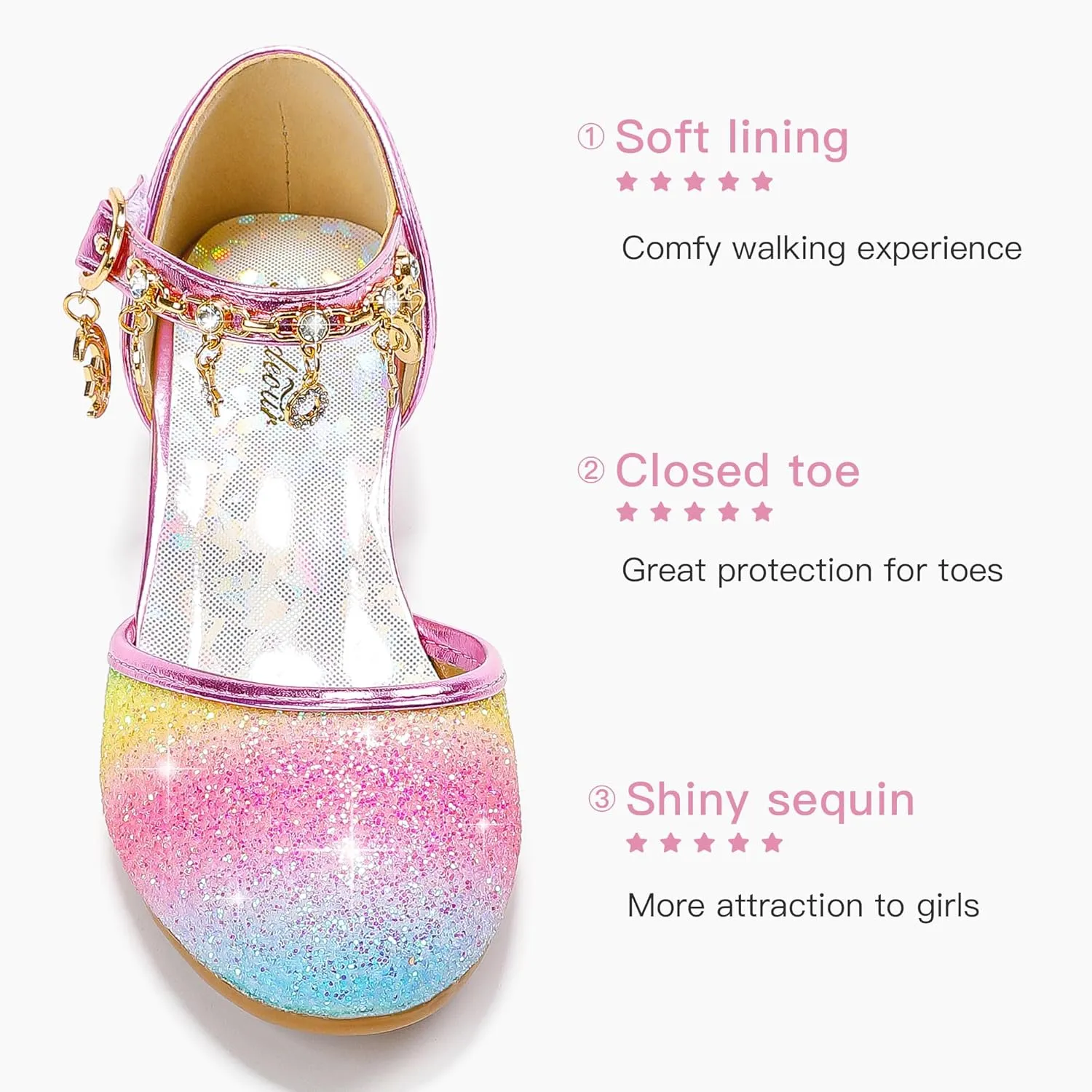 Furdeour Girls Dress Shoes Princess Crystal High Heels Closed Toe Party Wedding Flower Girls Shoes Toddler Little Big Kid