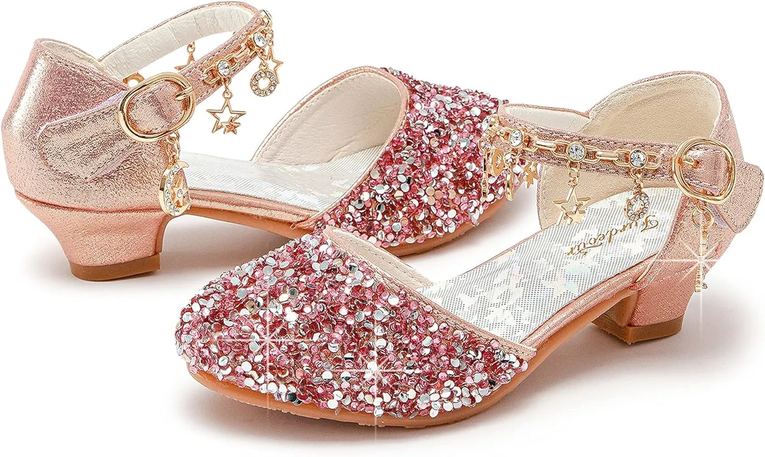 Furdeour Girls Dress Shoes Princess Crystal High Heels Closed Toe Party Wedding Flower Girls Shoes Toddler Little Big Kid