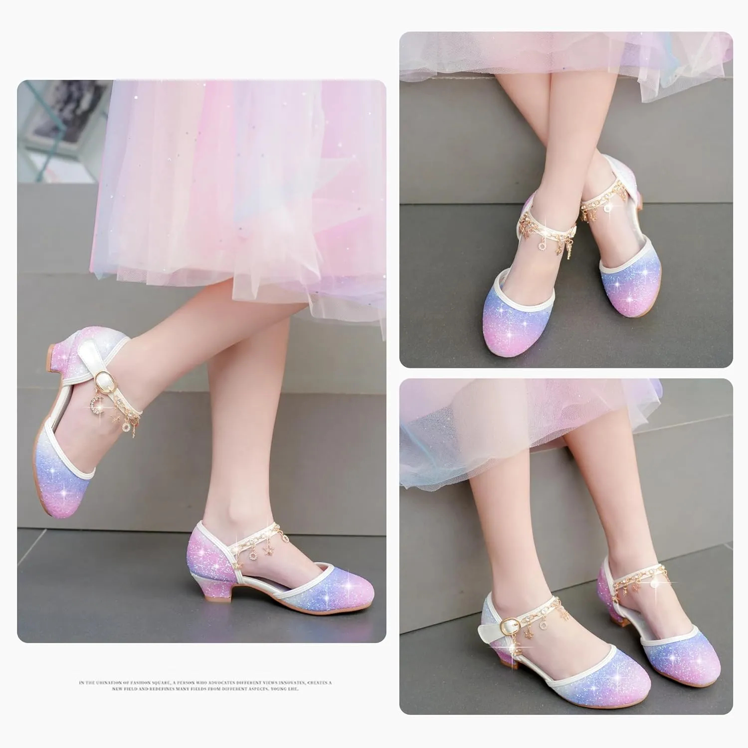 Furdeour Girls Dress Shoes Princess Crystal High Heels Closed Toe Party Wedding Flower Girls Shoes Toddler Little Big Kid