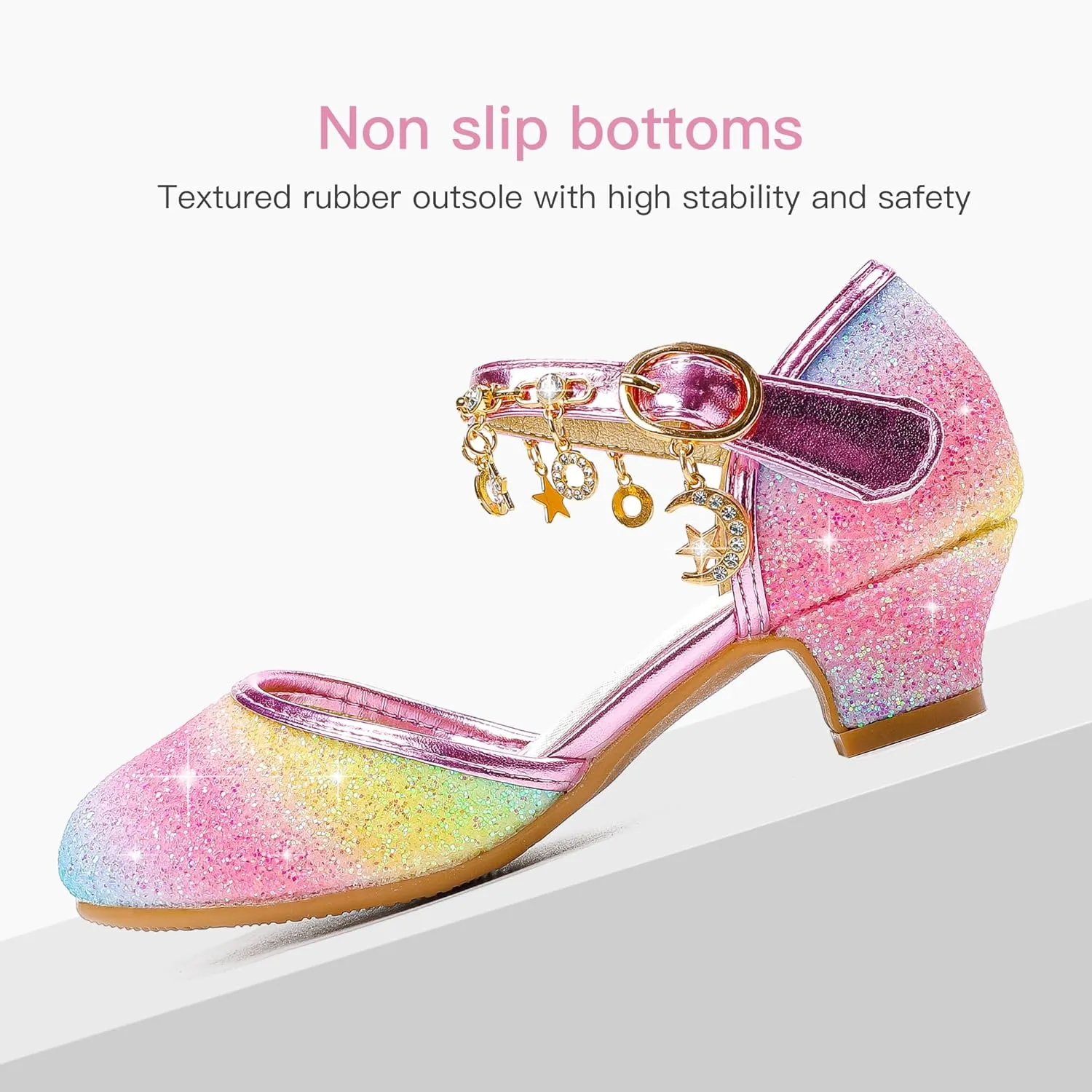 Furdeour Girls Dress Shoes Princess Crystal High Heels Closed Toe Party Wedding Flower Girls Shoes Toddler Little Big Kid