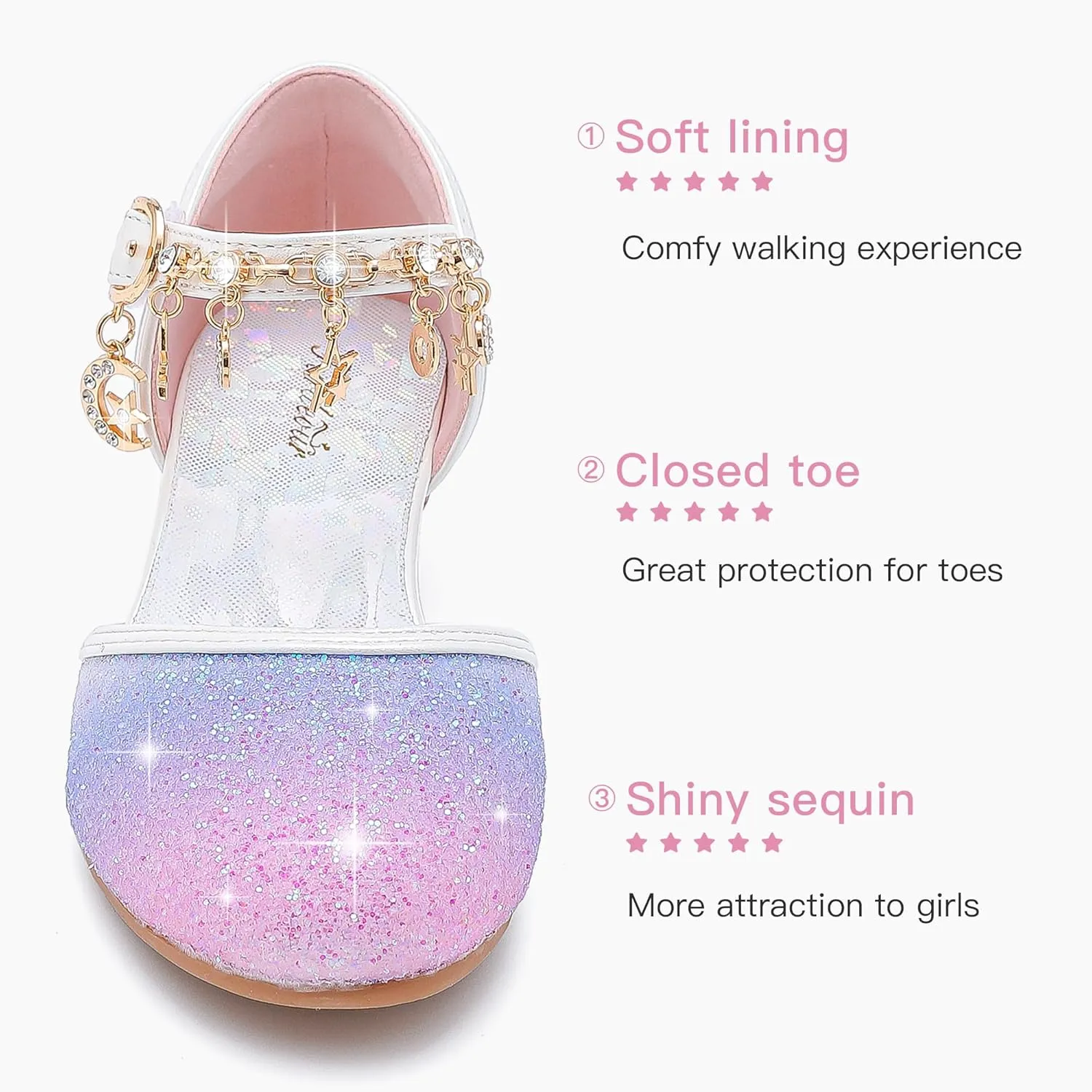 Furdeour Girls Dress Shoes Princess Crystal High Heels Closed Toe Party Wedding Flower Girls Shoes Toddler Little Big Kid