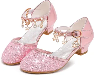 Furdeour Girls Dress Shoes Princess Crystal High Heels Closed Toe Party Wedding Flower Girls Shoes Toddler Little Big Kid