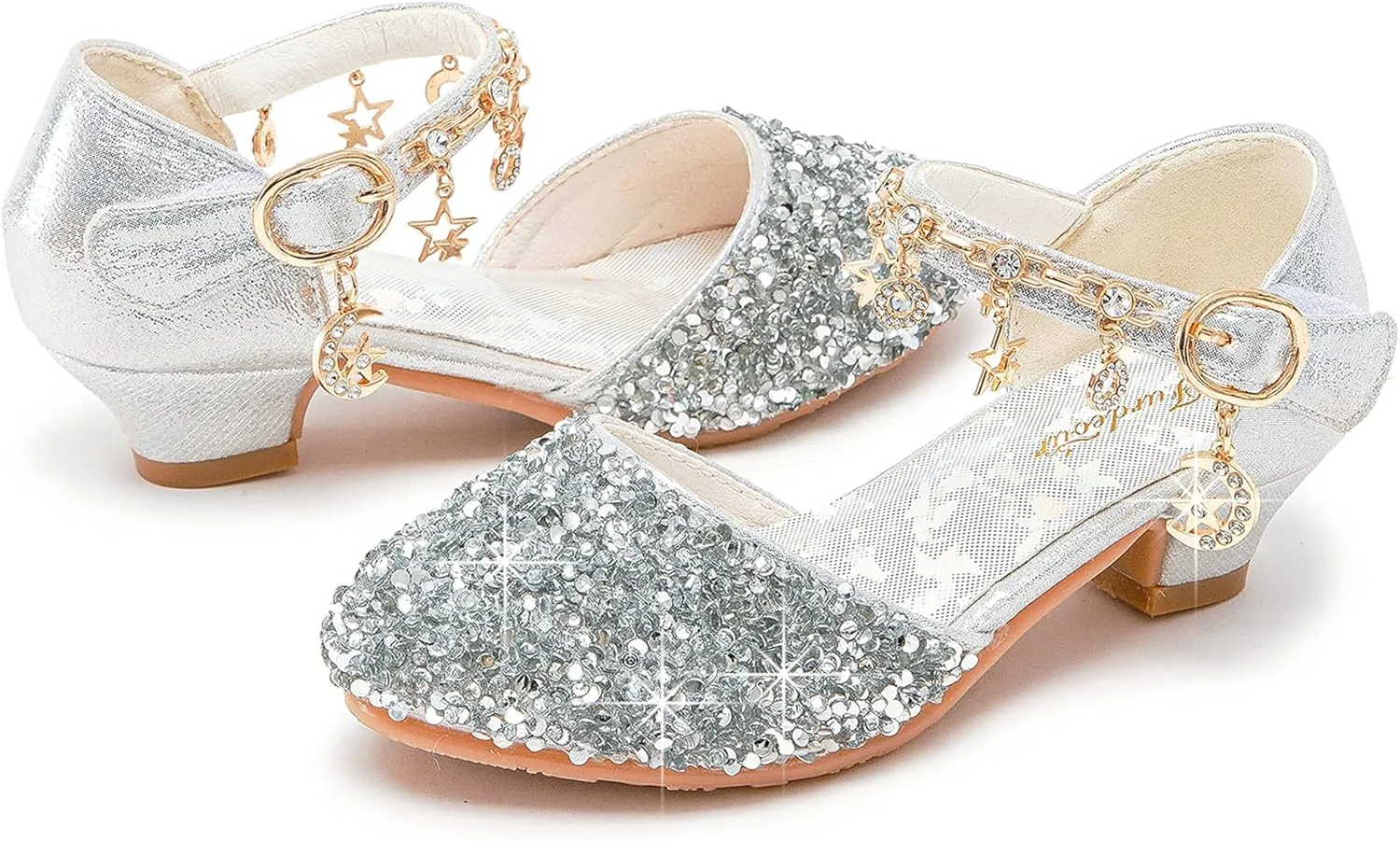 Furdeour Girls Dress Shoes Princess Crystal High Heels Closed Toe Party Wedding Flower Girls Shoes Toddler Little Big Kid