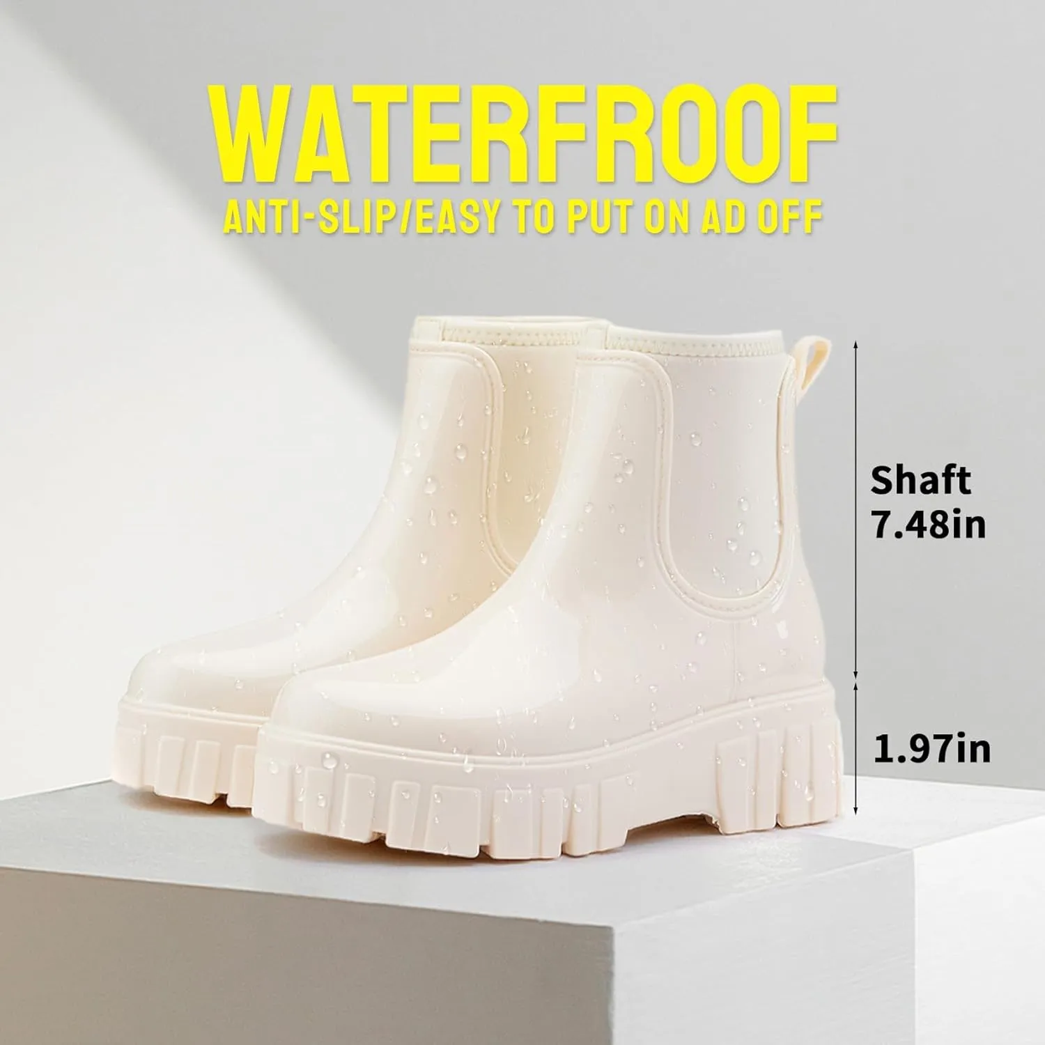 Gets Womens Rain Boots, Waterproof Platform Rubber Chelsea Rainboots, Comfortable Short Shoes Ankle Garden Boots for Outdoor Work