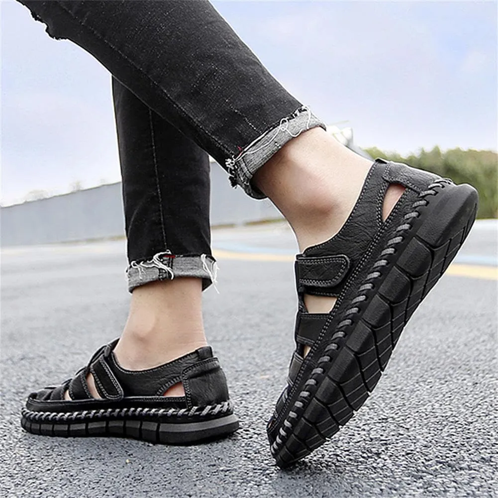 GEXECEUSS Sandals for Men Closed Toe Leather Sport Sandals Fisherman Sandals Outdoor Casual Walking Sandals Summer Water Shoes Beach Wading Shoes