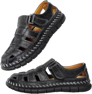 GEXECEUSS Sandals for Men Closed Toe Leather Sport Sandals Fisherman Sandals Outdoor Casual Walking Sandals Summer Water Shoes Beach Wading Shoes