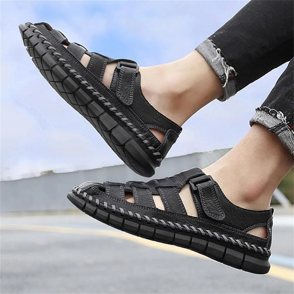 GEXECEUSS Sandals for Men Closed Toe Leather Sport Sandals Fisherman Sandals Outdoor Casual Walking Sandals Summer Water Shoes Beach Wading Shoes