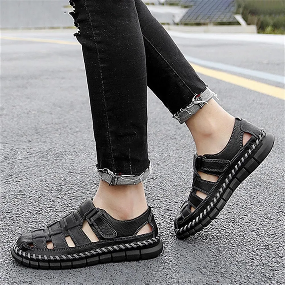 GEXECEUSS Sandals for Men Closed Toe Leather Sport Sandals Fisherman Sandals Outdoor Casual Walking Sandals Summer Water Shoes Beach Wading Shoes