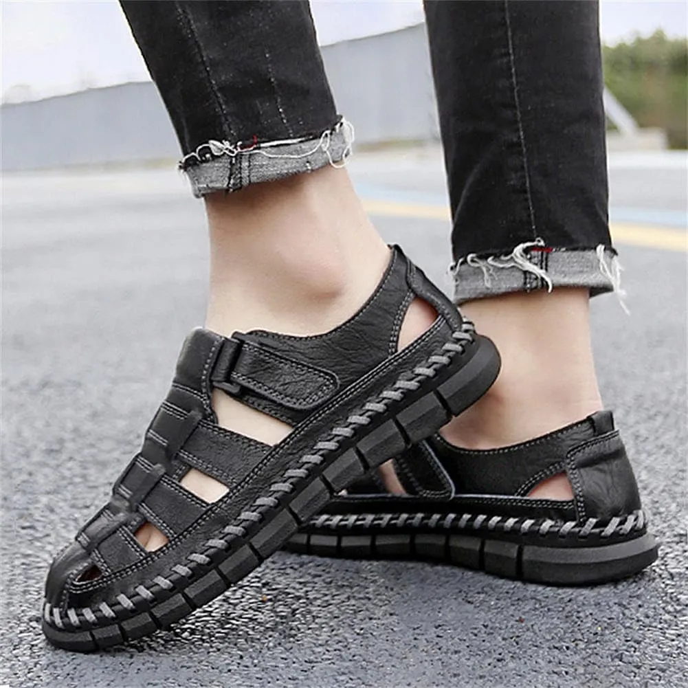 GEXECEUSS Sandals for Men Closed Toe Leather Sport Sandals Fisherman Sandals Outdoor Casual Walking Sandals Summer Water Shoes Beach Wading Shoes