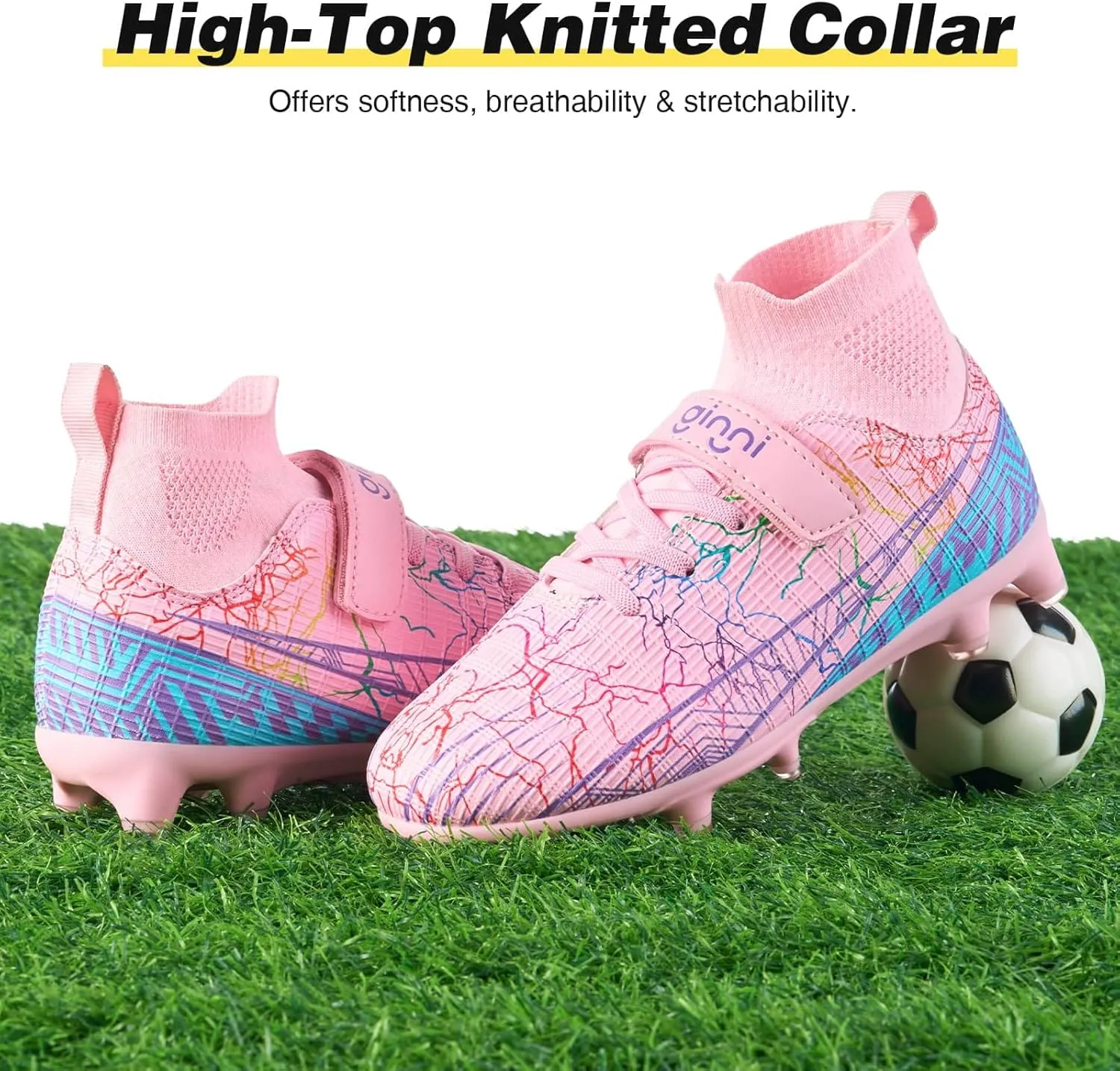 GINNI Kids Firm Ground Soccer Cleats Boys Girls Athletic Soccer Shoes Youth Outdoor Football Cleats Lightweight Breathable FG/AG Baseball Cleats Football Boots Shoes for Toddler/Little Kids/Big Kids