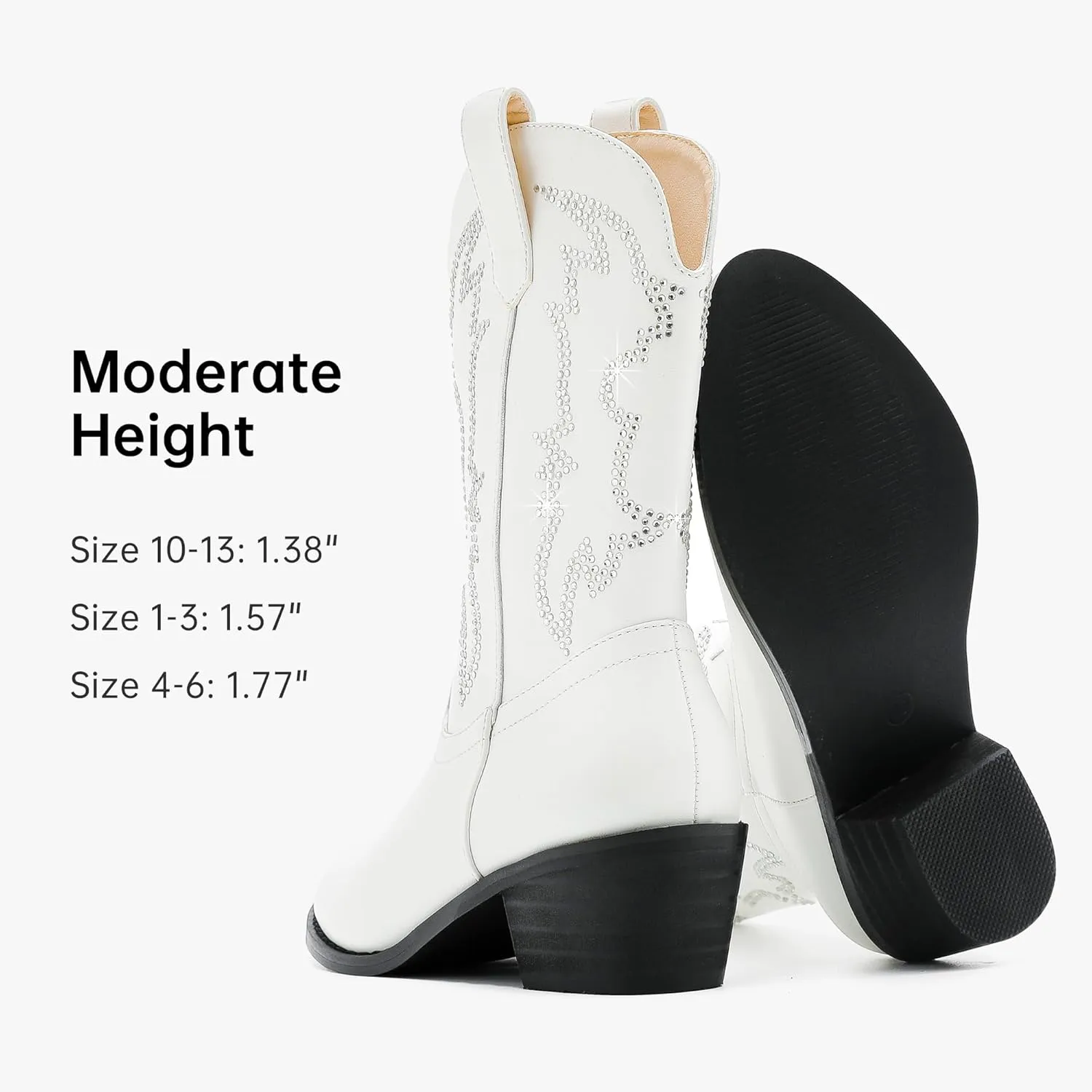Girls Cowboy Boots Pull On Cowgirl Boots Pointed Toe Mid Calf Western Boots for Little Kid Big Kid