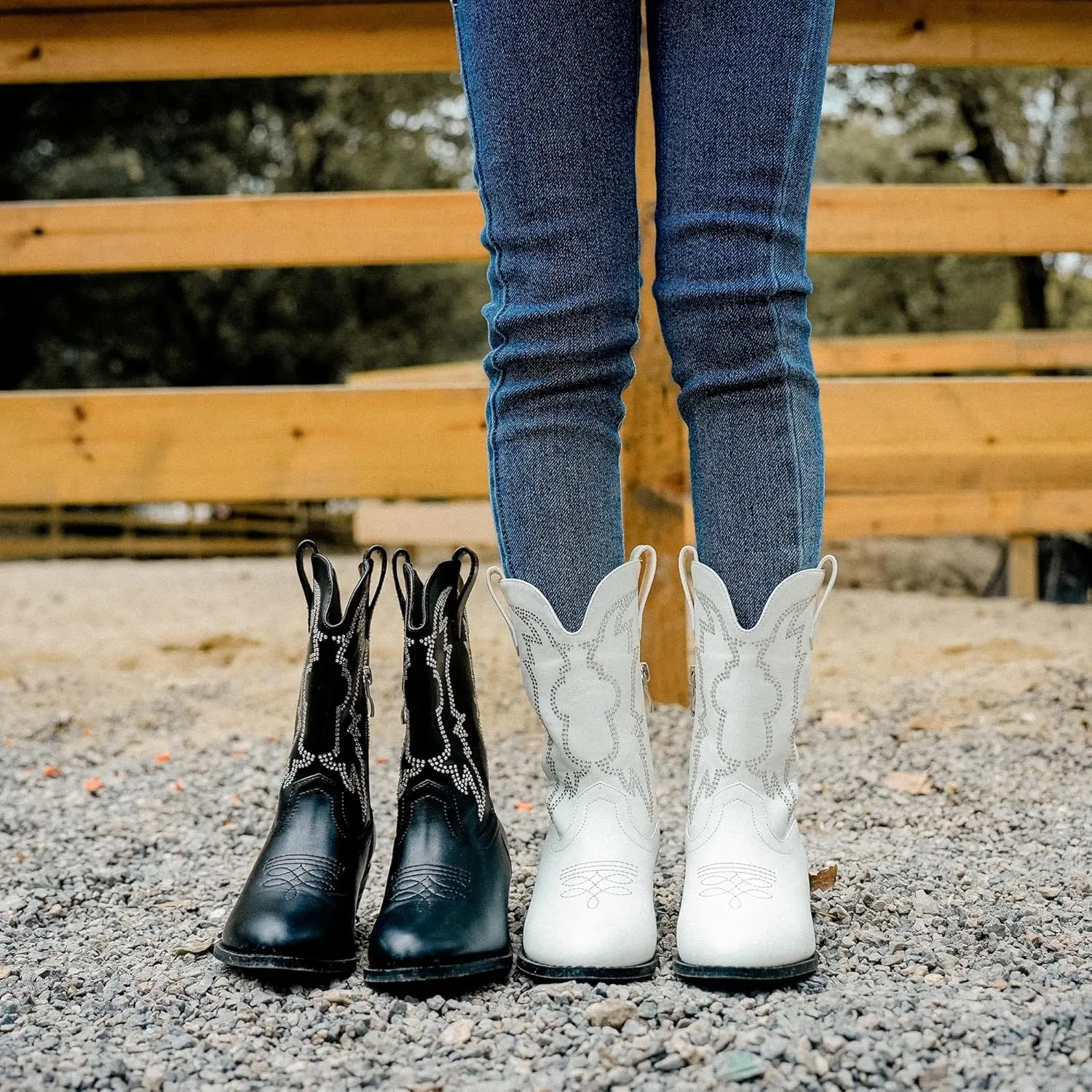 Girls Cowboy Boots Pull On Cowgirl Boots Pointed Toe Mid Calf Western Boots for Little Kid Big Kid