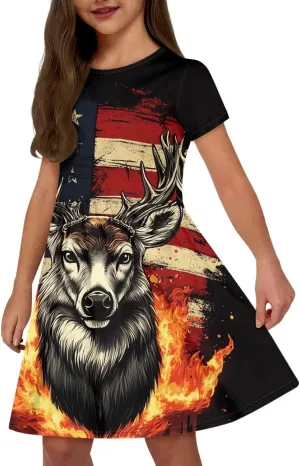 Girls Short Sleeve Dresses with Pockets Cute Dresses for Girls 3-16 Years Old