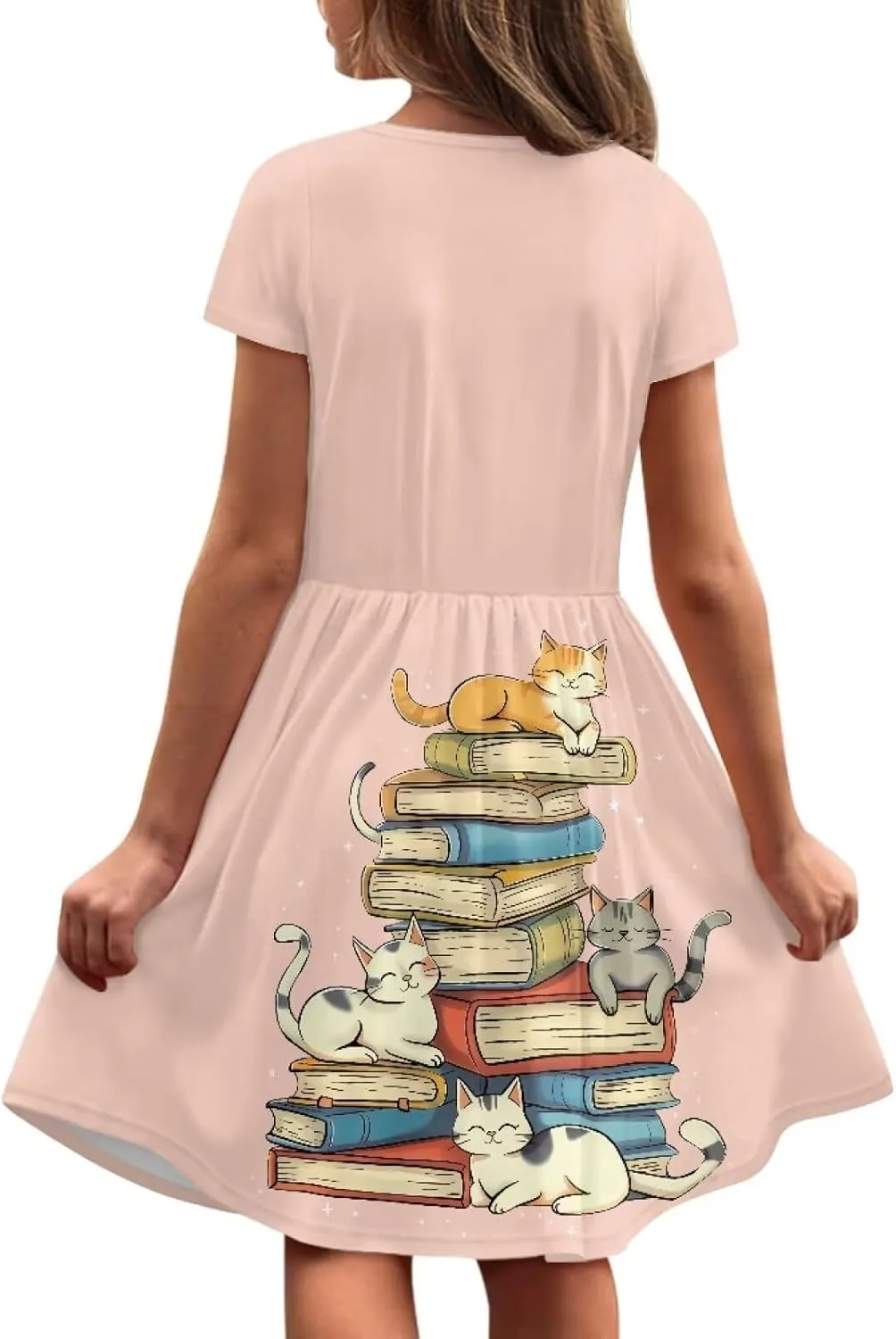 Girls Short Sleeve Dresses with Pockets Cute Dresses for Girls 3-16 Years Old