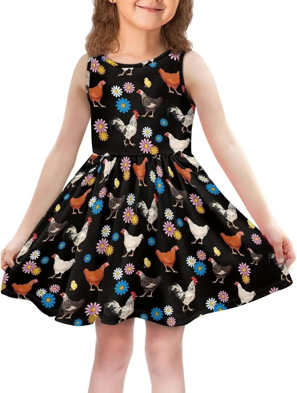 Girls Summer Dress with Pockets Casual Sleeveless Midi Dress for 4-14 Years