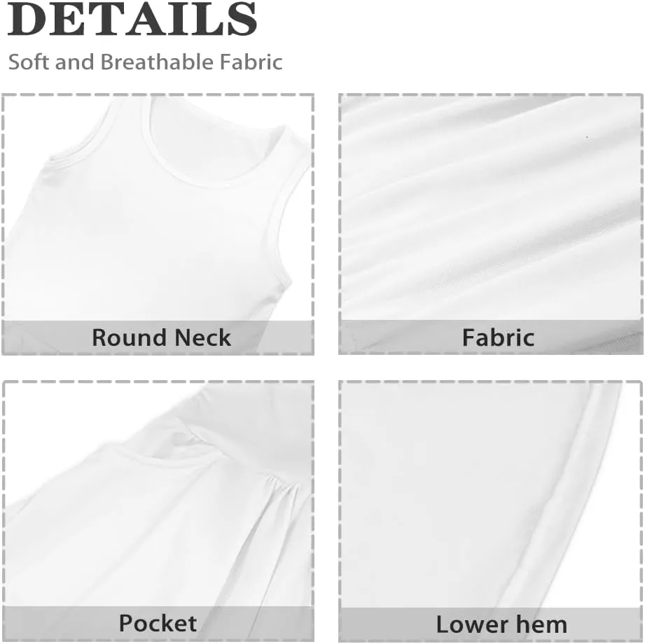 Girls Summer Dress with Pockets Casual Sleeveless Midi Dress for 4-14 Years