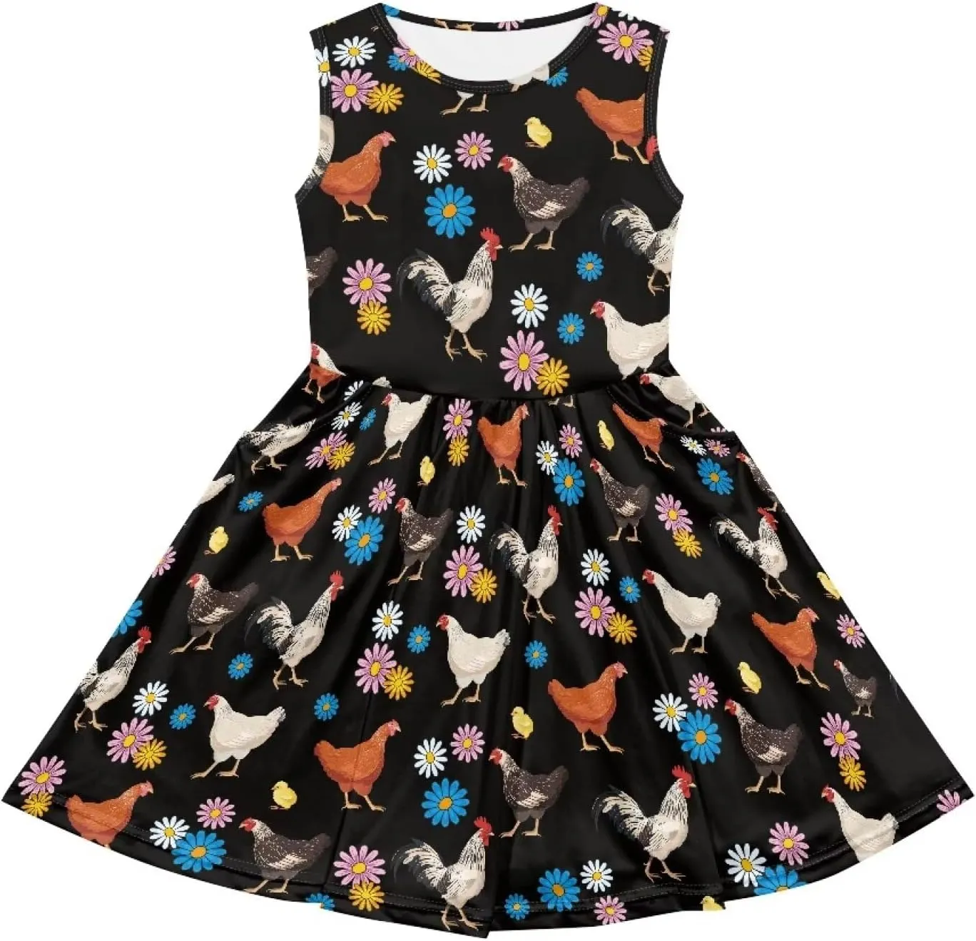 Girls Summer Dress with Pockets Casual Sleeveless Midi Dress for 4-14 Years
